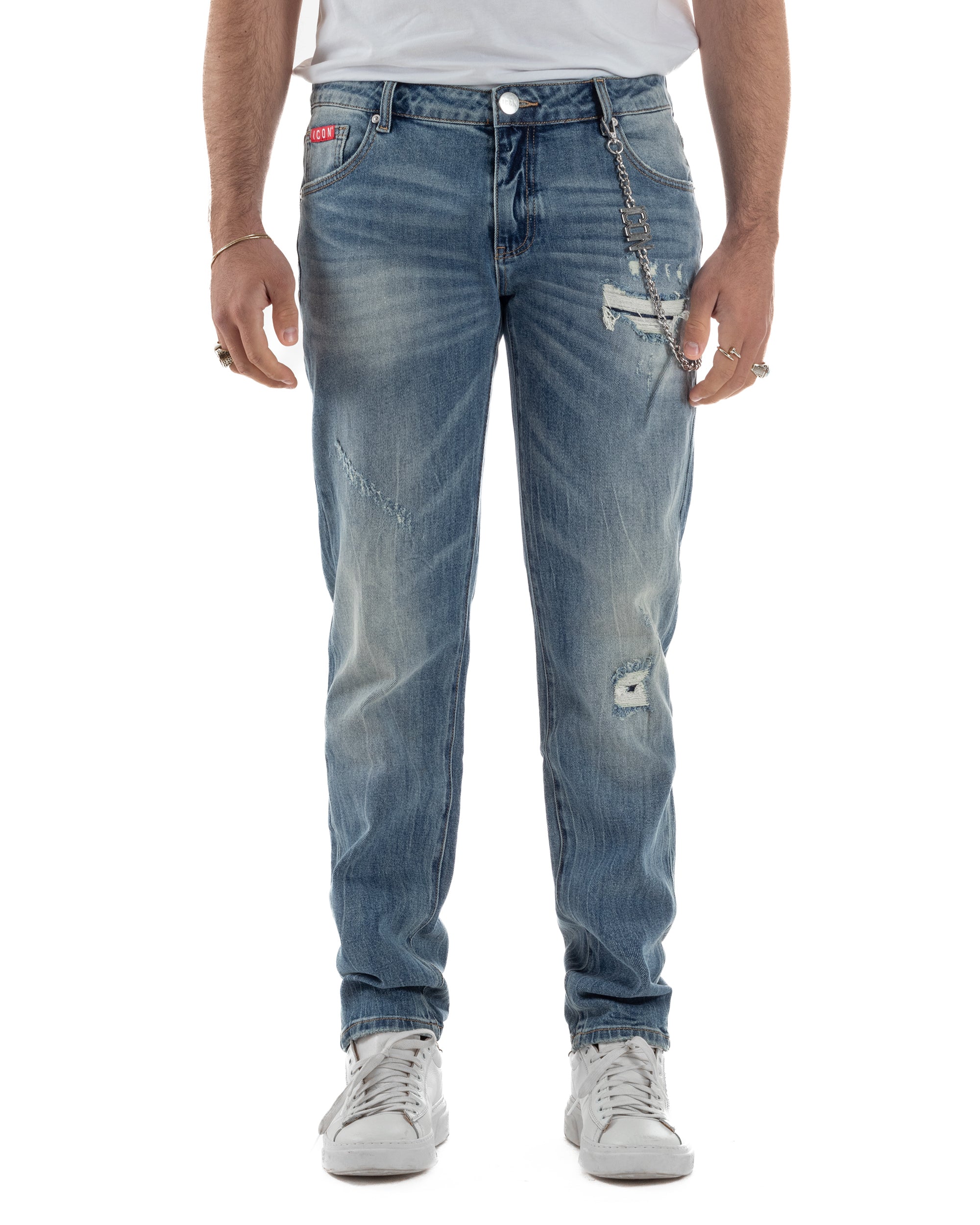 Jeans uomo cinque tasche slim fit sfumato rotture denim chiaro ICON IUD011