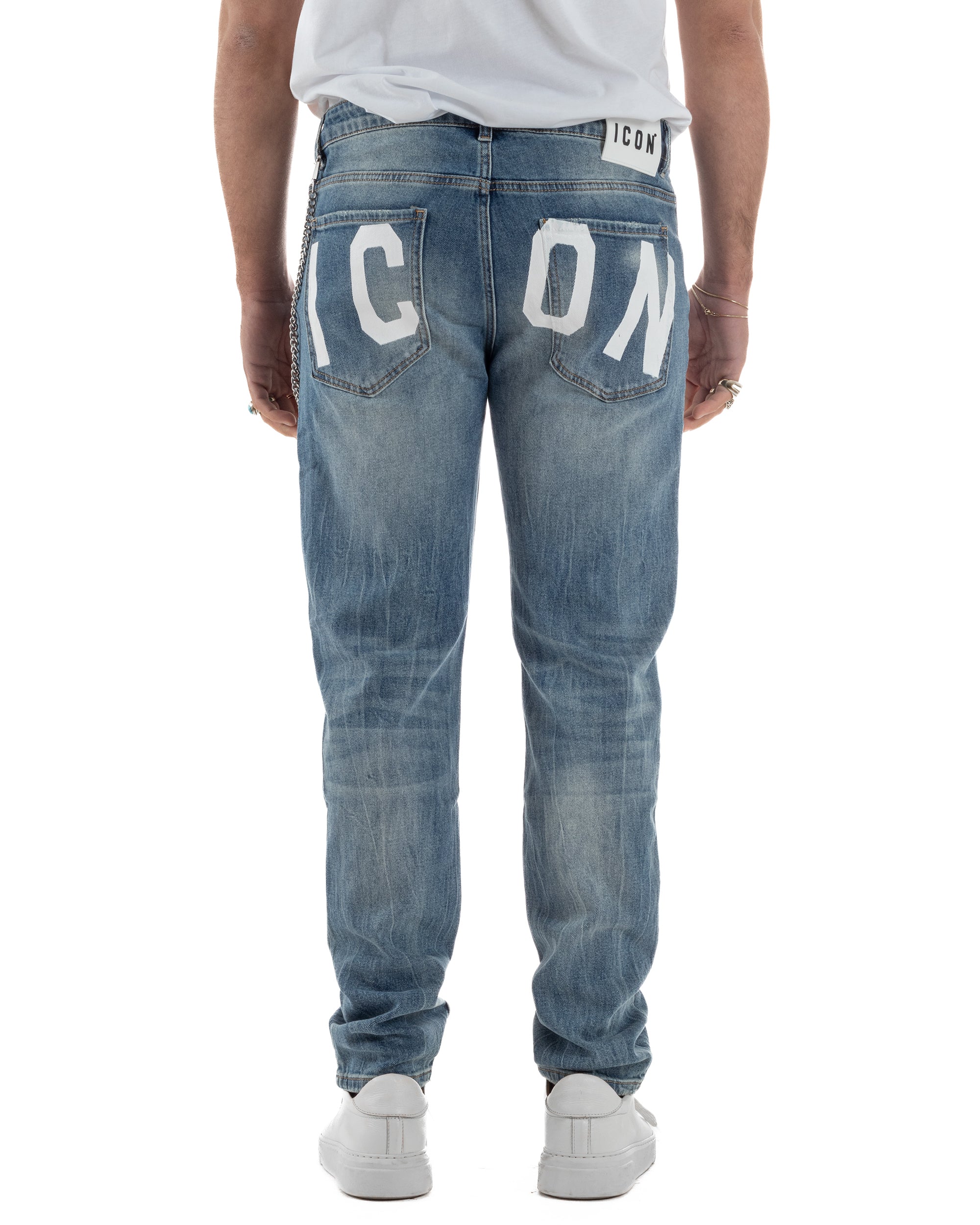 Jeans uomo cinque tasche slim fit sfumato rotture denim chiaro ICON IUD011