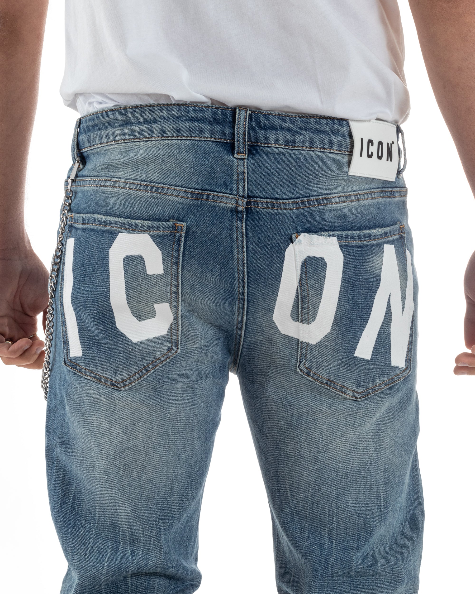 Jeans uomo cinque tasche slim fit sfumato rotture denim chiaro ICON IUD011