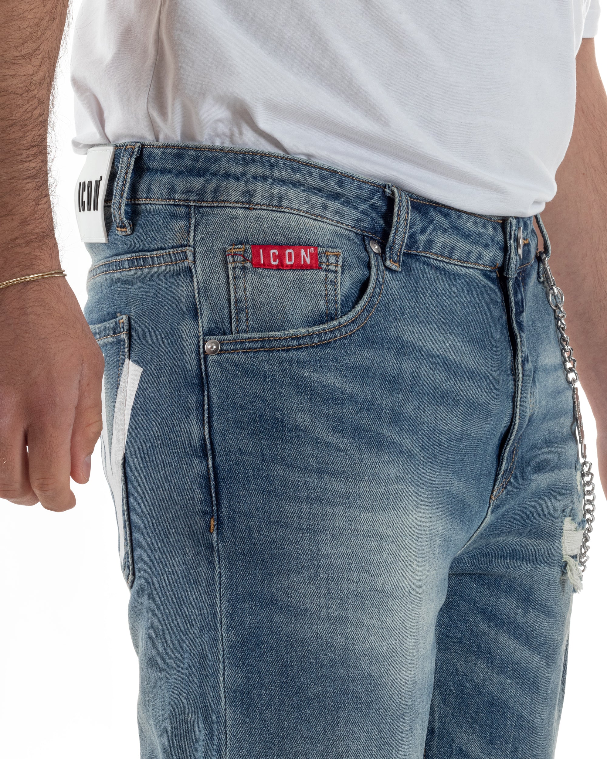 Jeans uomo cinque tasche slim fit sfumato rotture denim chiaro ICON IUD011
