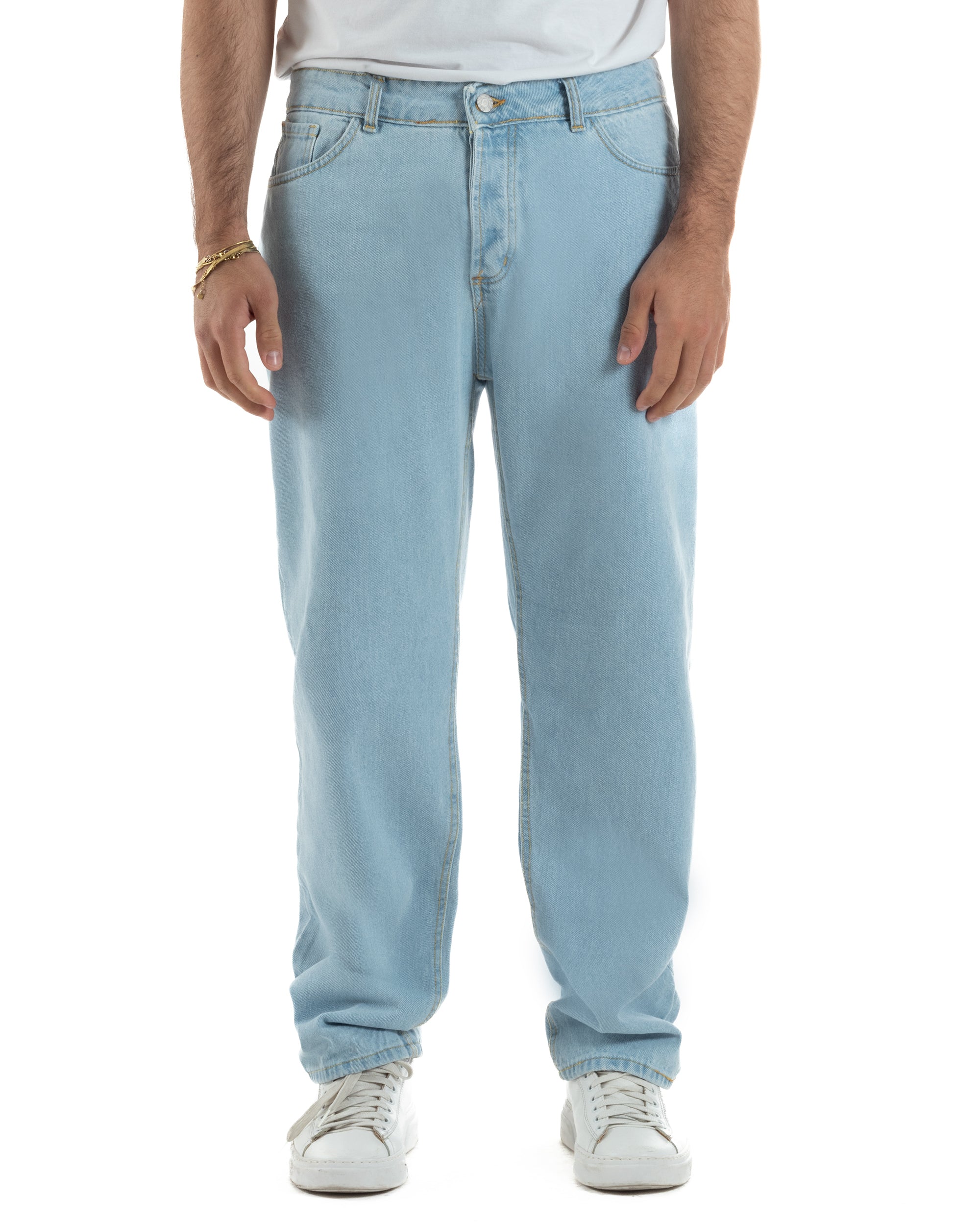 Jeans uomo cinque tasche baggy fit basic cotone denim chiaro GIOSAL-JS1187A