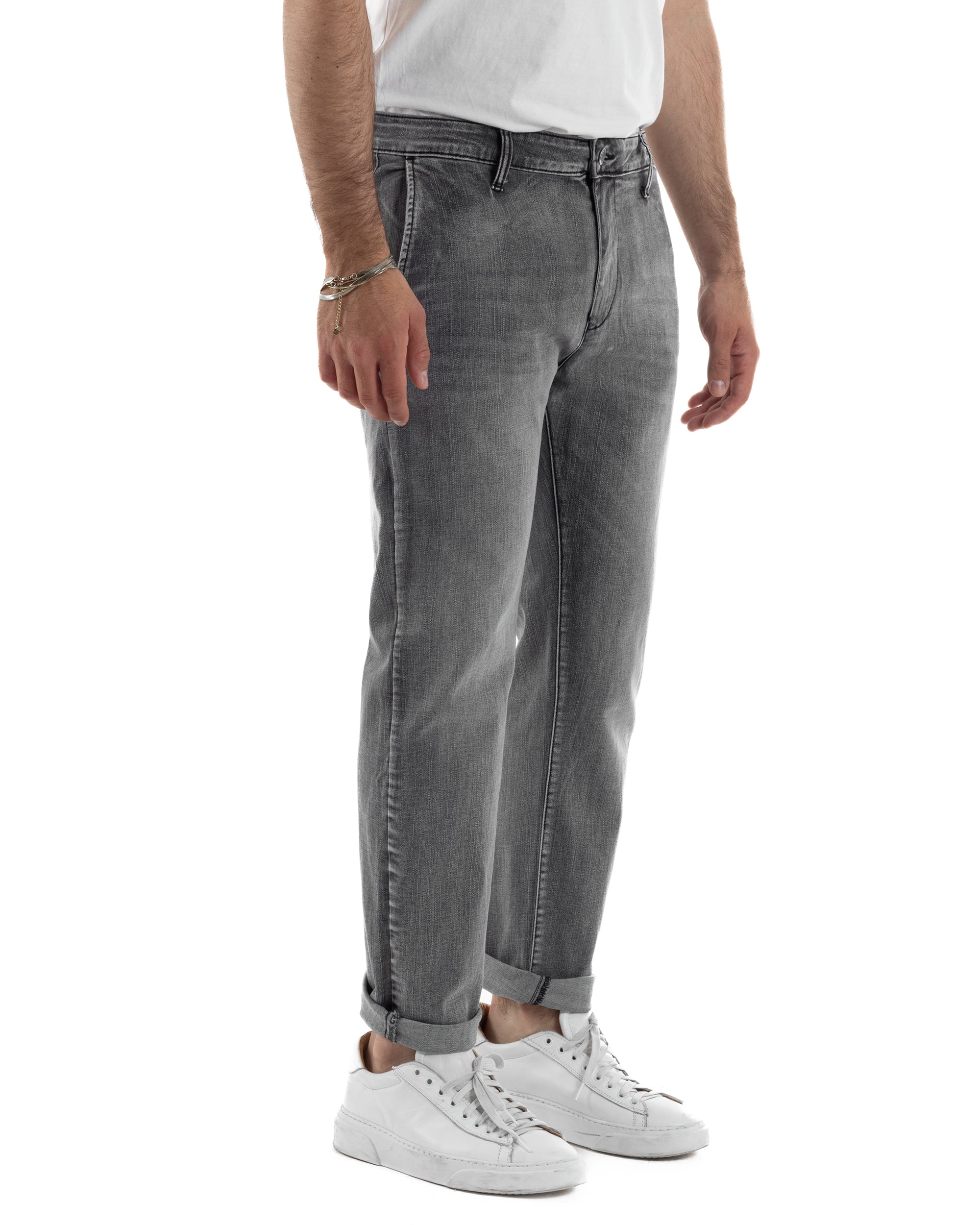Jeans uomo pantaloni tasche america slim fit basic denim grigio GIOSAL-JS1190A