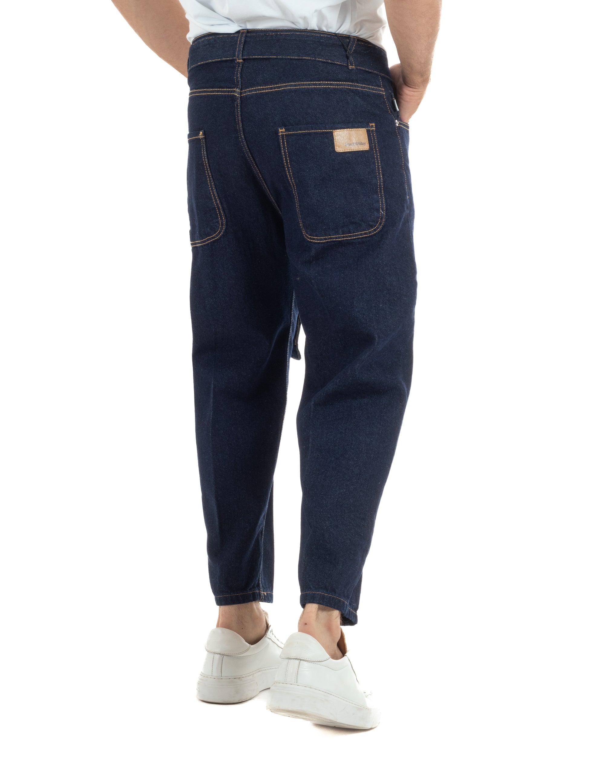 Vista posteriore jeans uomo denim scuro carrot fit tasche ampie retro cintura removibile Black Sunday