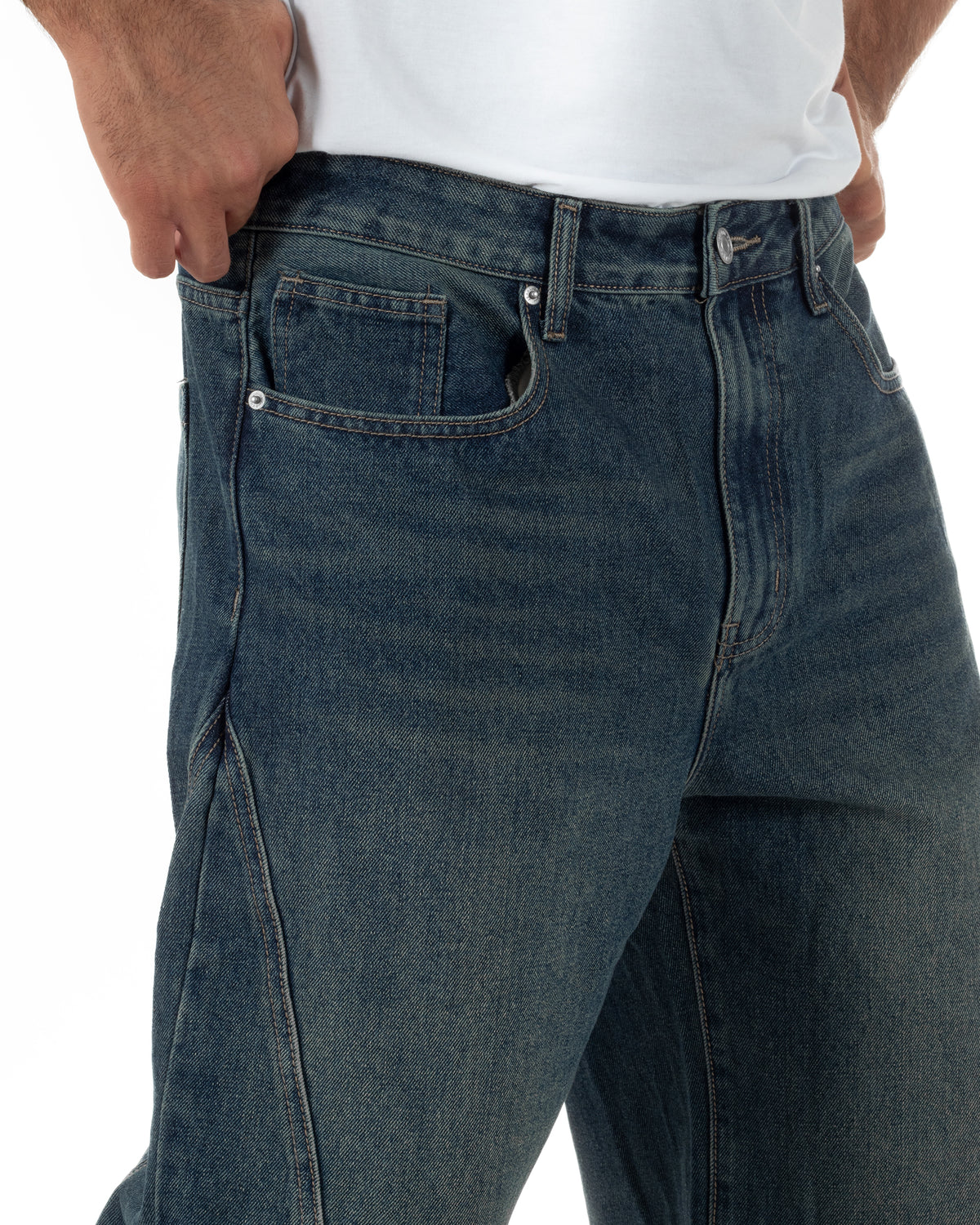 Jeans uomo balloon fit baggy washed denim sabbiato GIOSAL-JS1197A