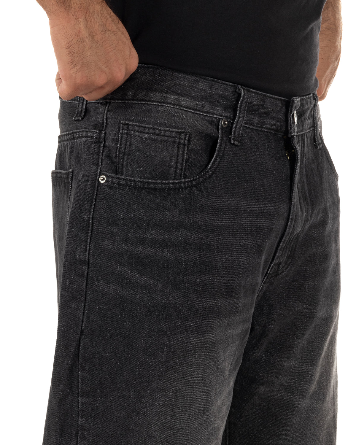 Jeans uomo wide leg washed baggy denim nero GIOSAL-JS1198A