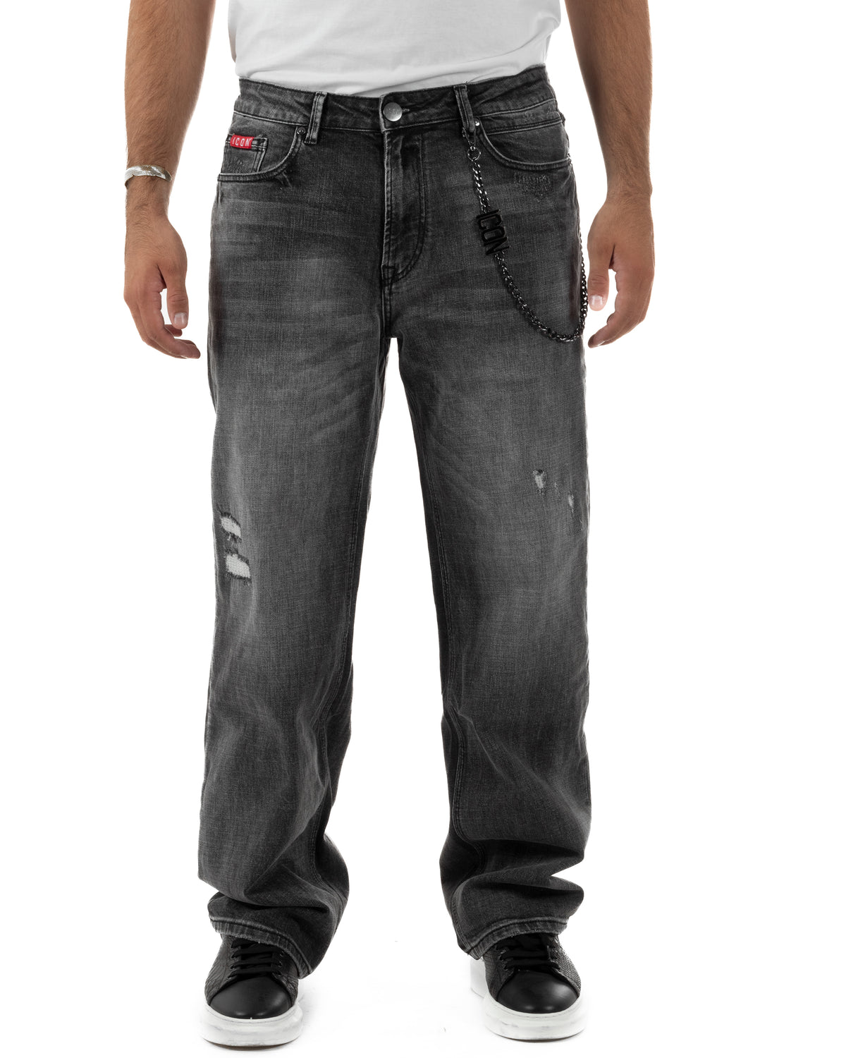 Pantaloni jeans uomo dalla vestibilità baggy e dal lavaggio effetto vissuto