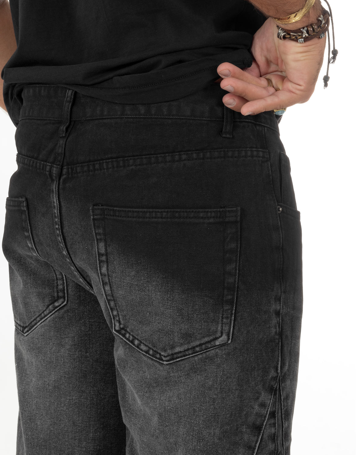 Jeans uomo wide leg zip laterali cuciture baggy denim nero GIOSAL-JS1201A