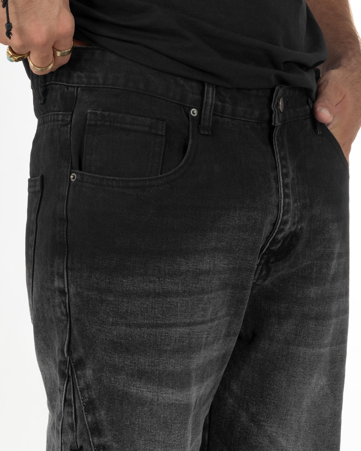 Jeans uomo wide leg zip laterali cuciture baggy denim nero GIOSAL-JS1201A