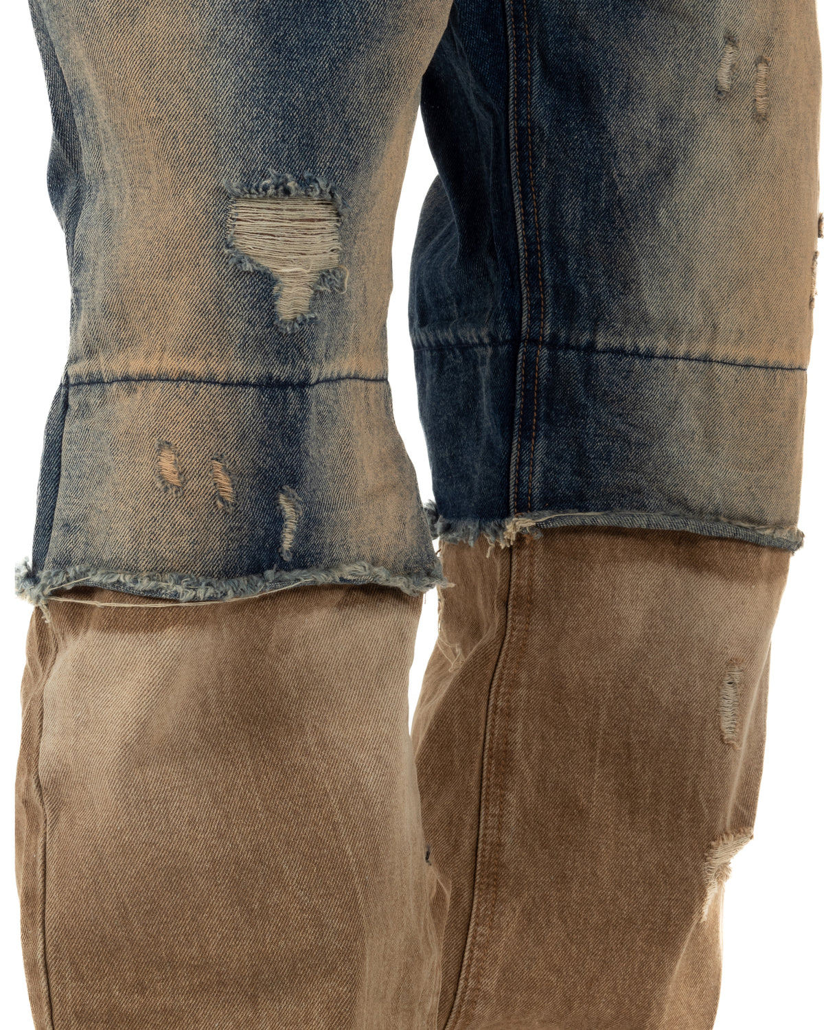 Jeans uomo baggy a contrasto con strappi lavaggio vintage denim sabbiato GIOSAL-JS1202A