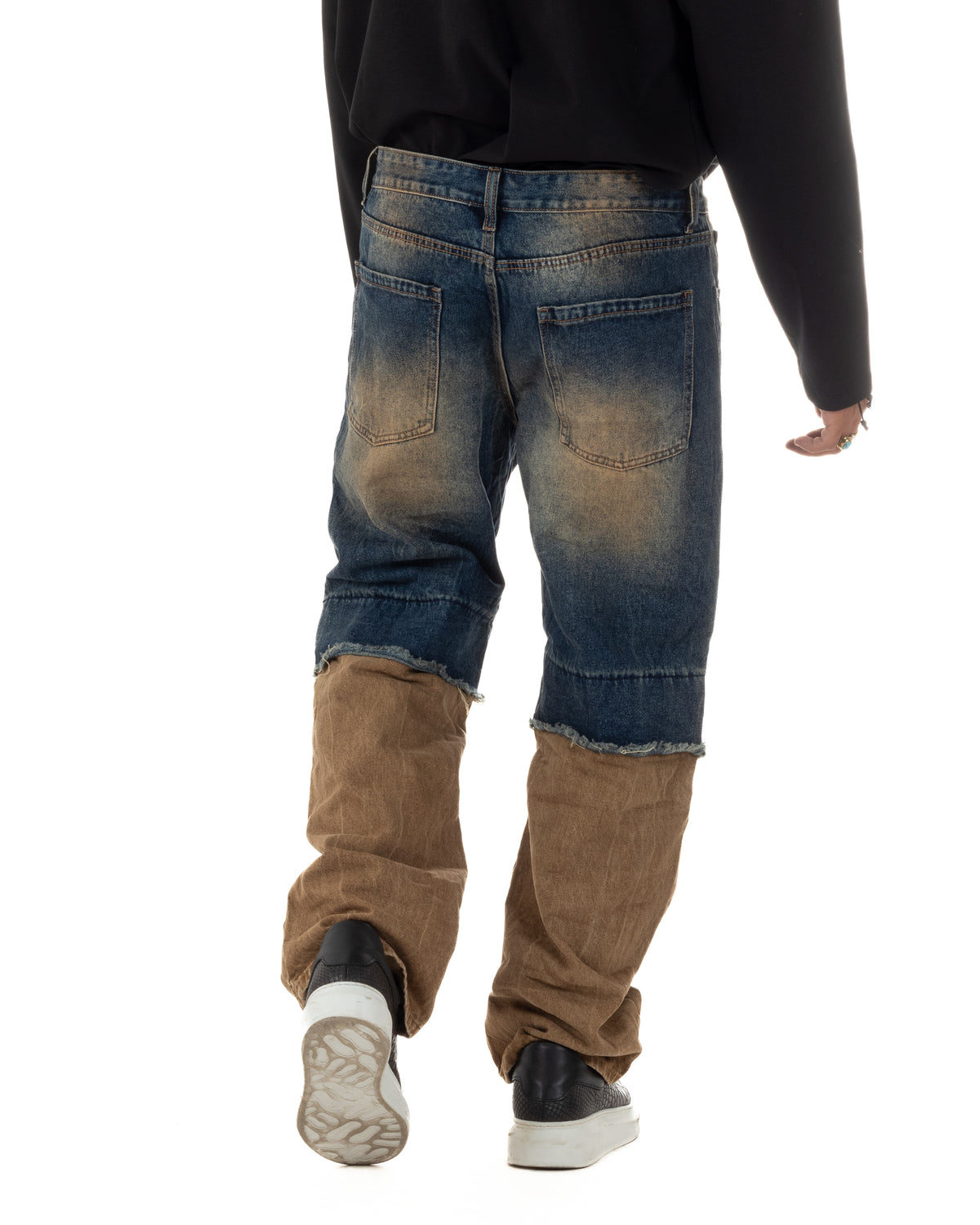 Jeans uomo baggy a contrasto con strappi lavaggio vintage denim sabbiato GIOSAL-JS1202A