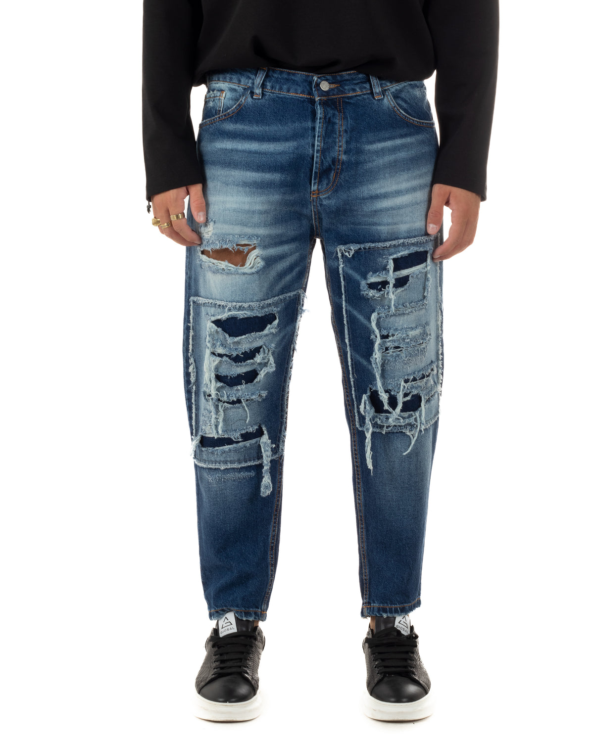 Jeans uomo stone washed cuciture sagomate con rotture denim GIOSAL-JS1203A