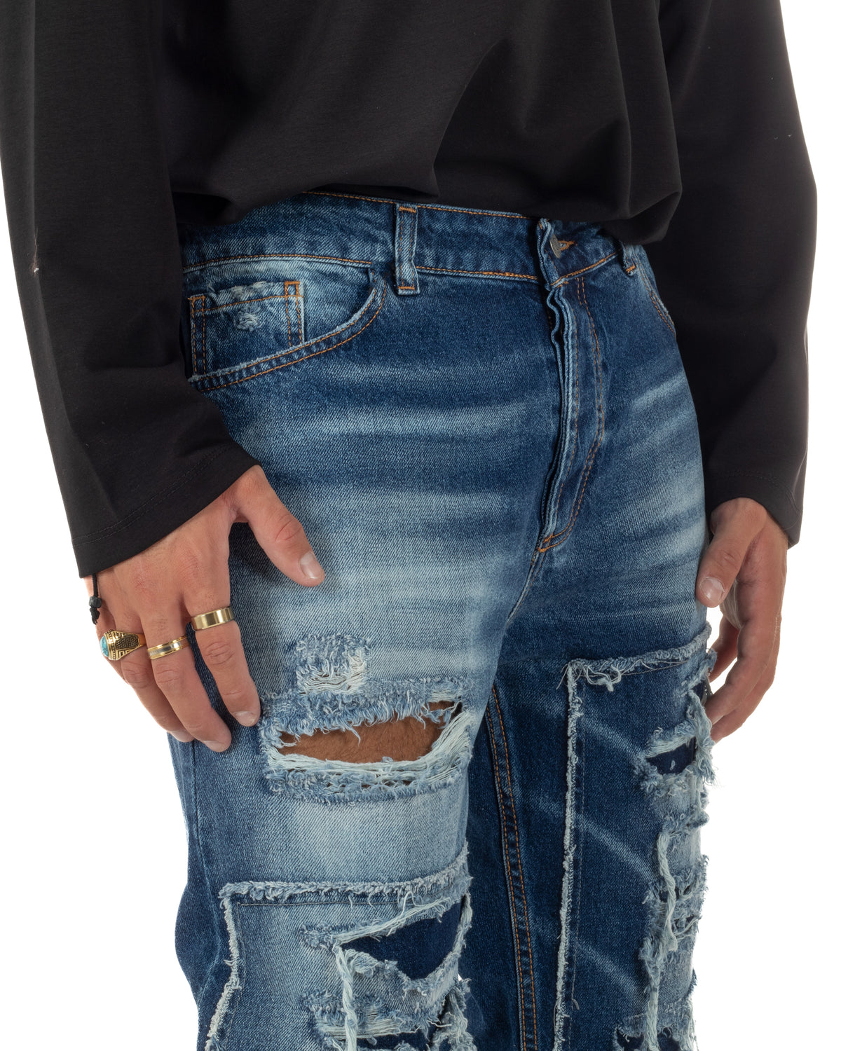 Jeans uomo stone washed cuciture sagomate con rotture denim GIOSAL-JS1203A