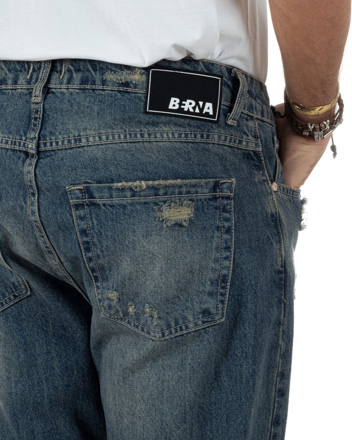 Jeans uomo straight-fit washed con abrasioni denim sabbiato Berna-M 262289-30