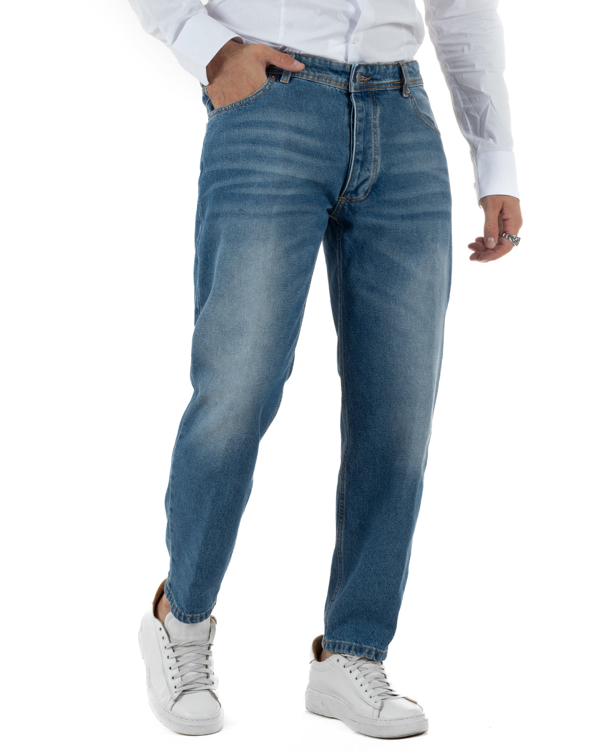 Jeans uomo stone washed cinque tasche denim GIOSAL-JS1205A