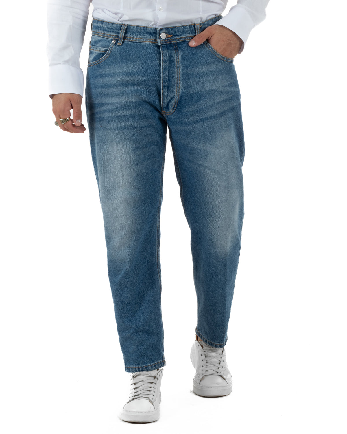Jeans uomo stone washed cinque tasche denim GIOSAL-JS1205A
