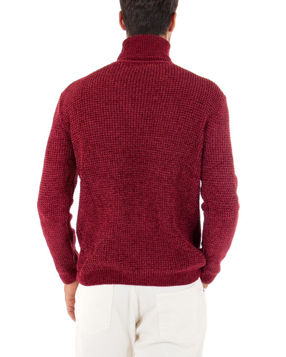 Maglioncino Uomo Ciniglia Collo Alto Pullover Caldo Maglia Maniche Lunghe Lavorata Dolcevita Casual Bordeaux GIOSAL-M2307A