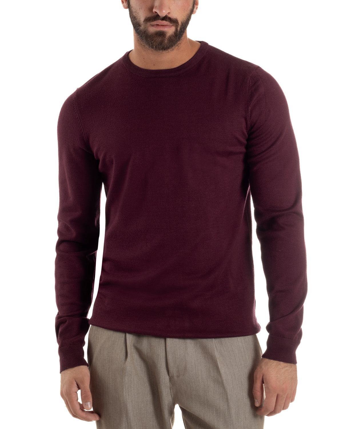 Maglioncino Uomo Girocollo Maglia Rasata Basic Prugna M2504A