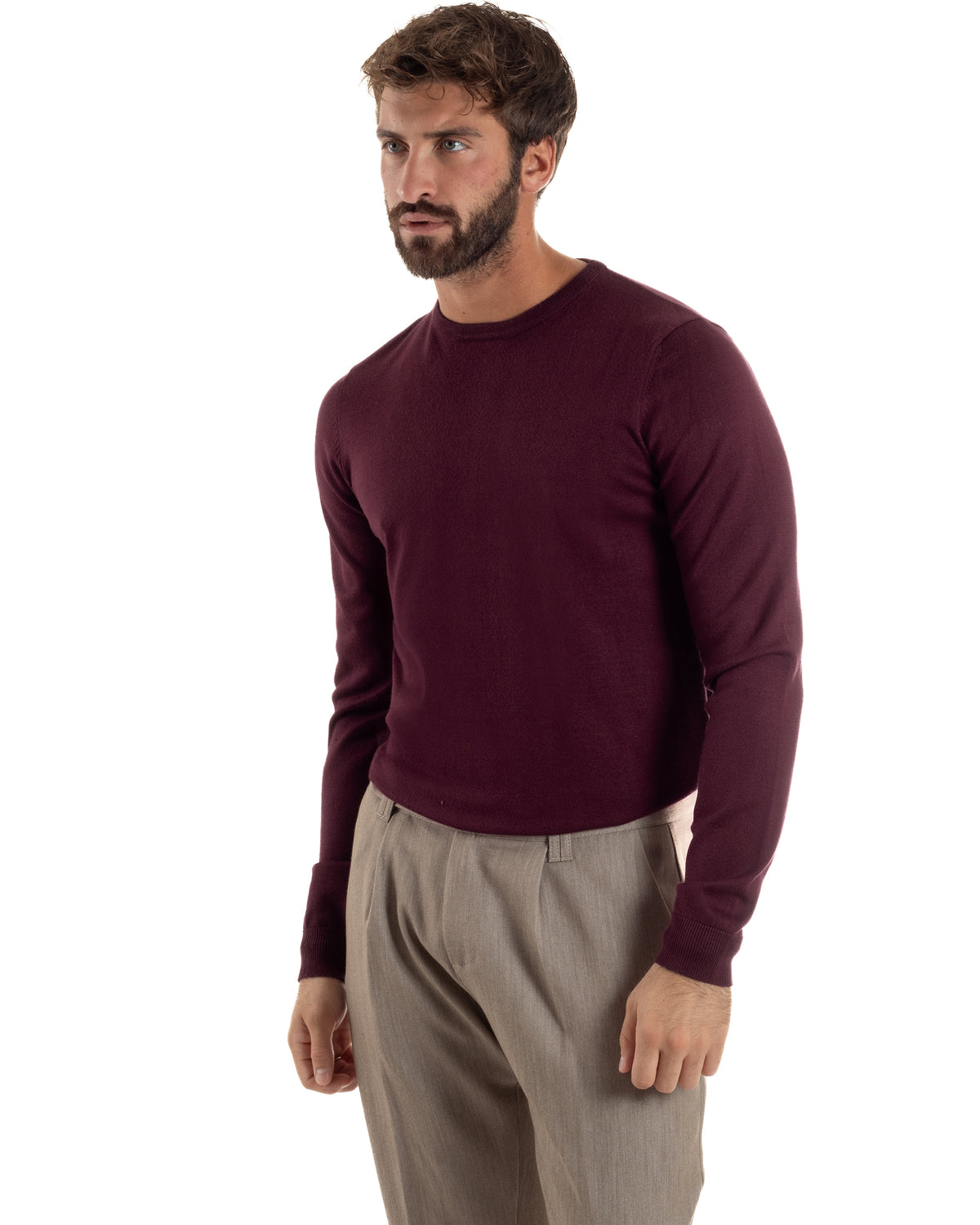 Maglioncino Uomo Girocollo Maglia Rasata Basic Prugna M2504A