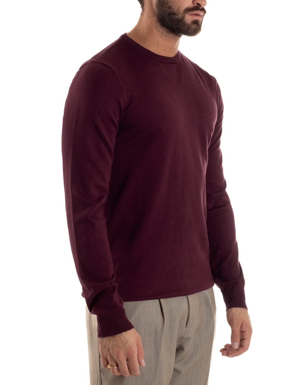 Maglioncino Uomo Girocollo Maglia Rasata Basic Prugna M2504A