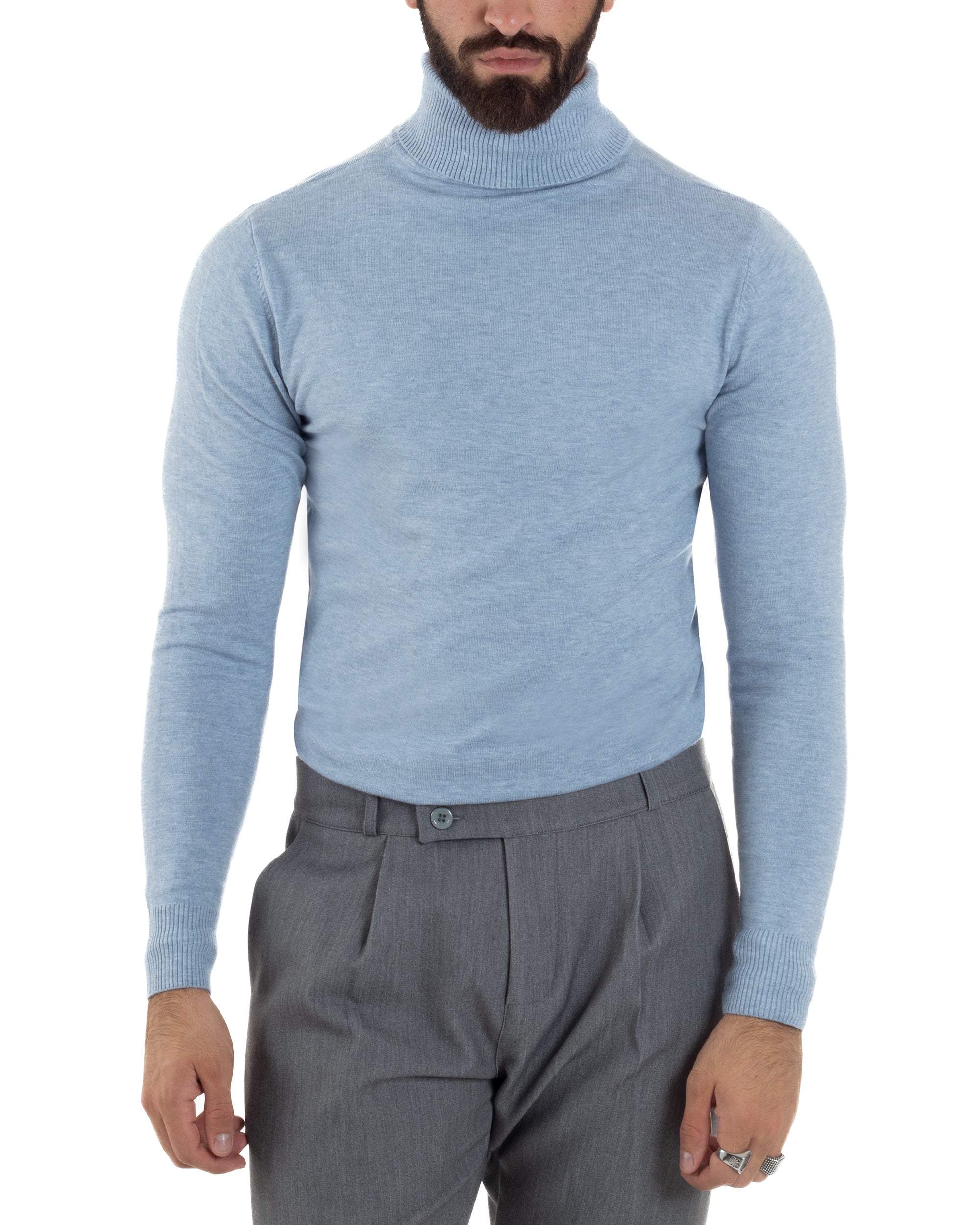 Maglioncino Uomo Collo Alto Maglia Rasata Dolcevita Basic Polvere M2535A