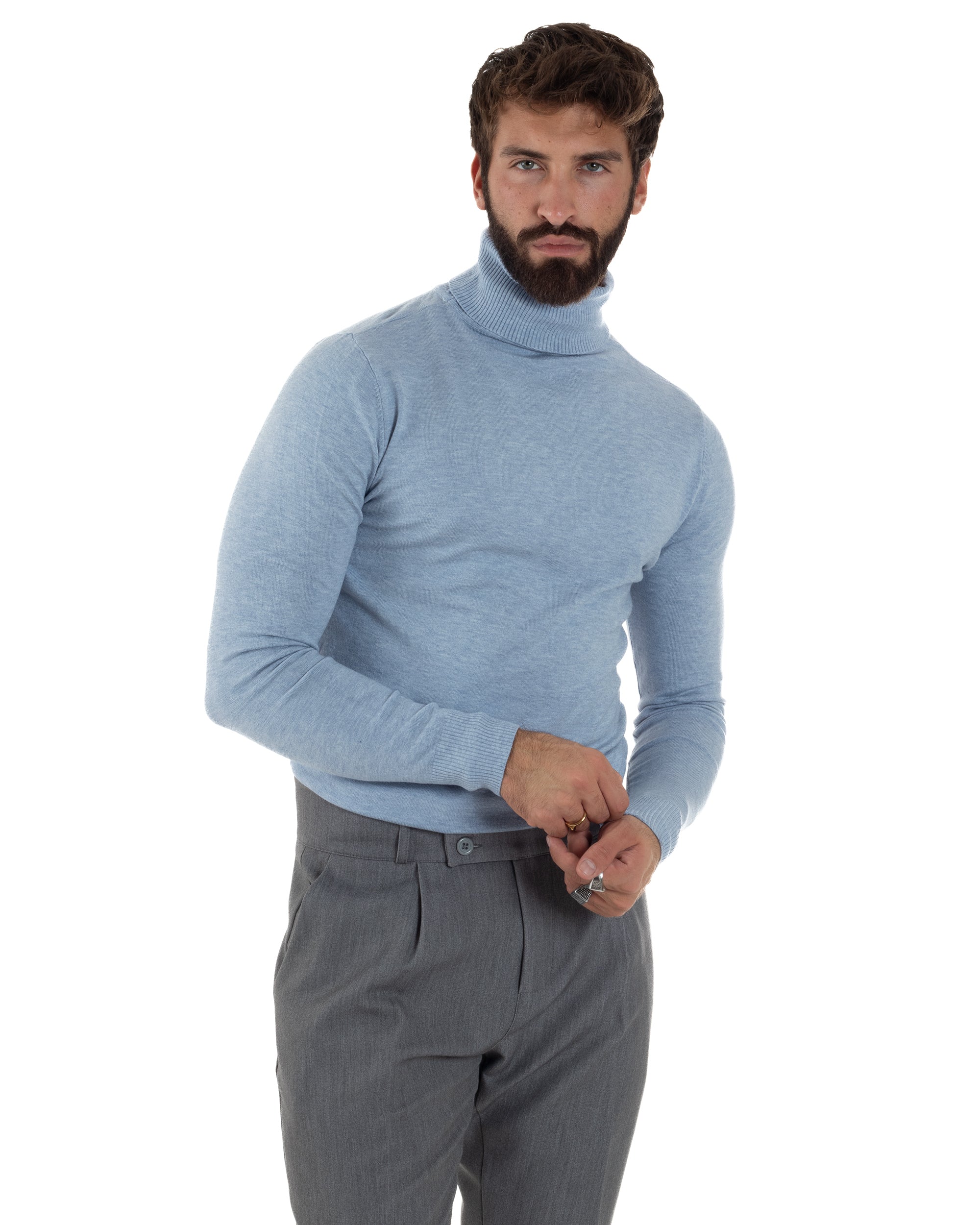 Maglioncino Uomo Collo Alto Maglia Rasata Dolcevita Basic Polvere M2535A