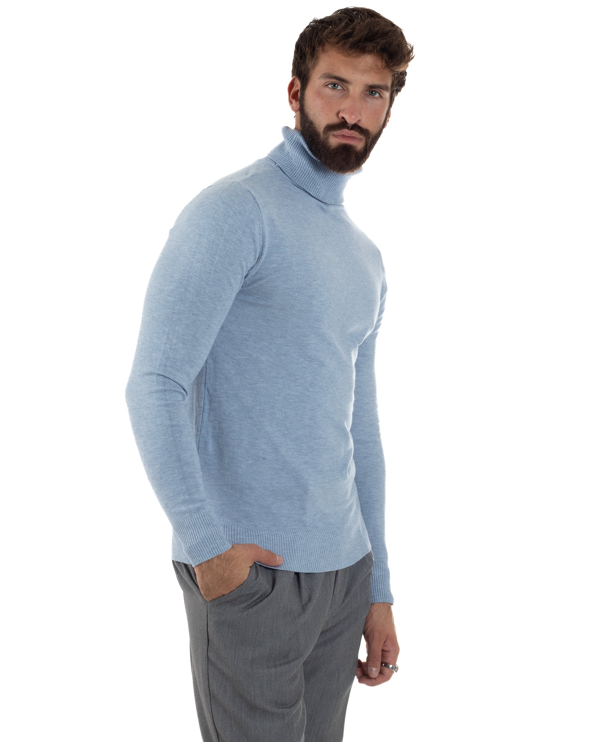 Maglioncino Uomo Collo Alto Maglia Rasata Dolcevita Basic Polvere M2535A
