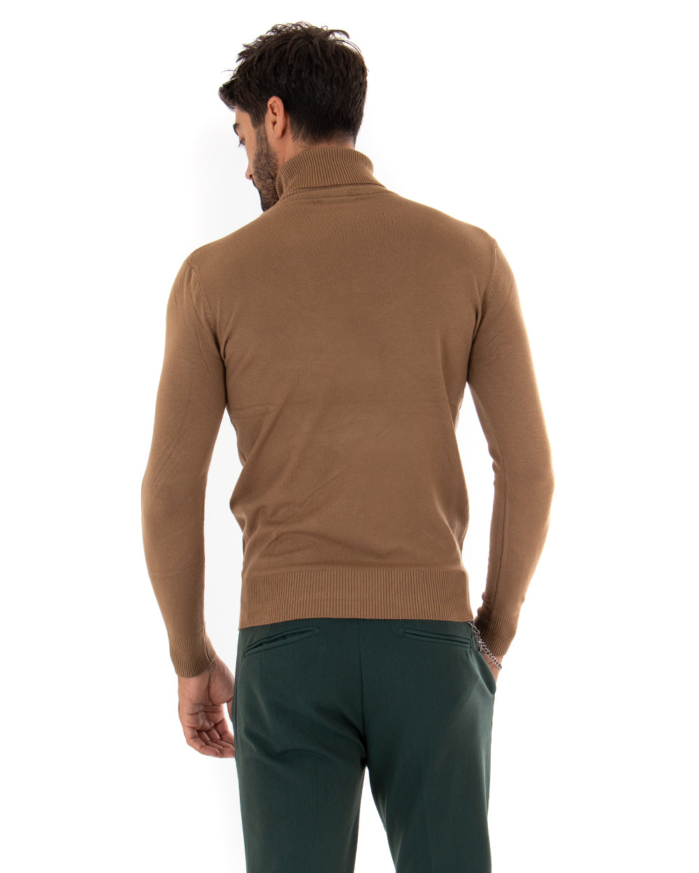 Maglioncino Uomo Maglia Maniche Lunghe Collo Alto Elastico Tinta Unita Camel GIOSAL-M2543A