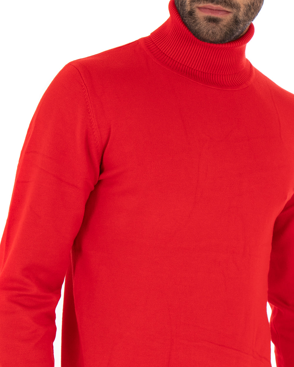 Maglioncino Uomo Maglia Maniche Lunghe Collo Alto Elastico Tinta Unita Rosso GIOSAL-M2546A