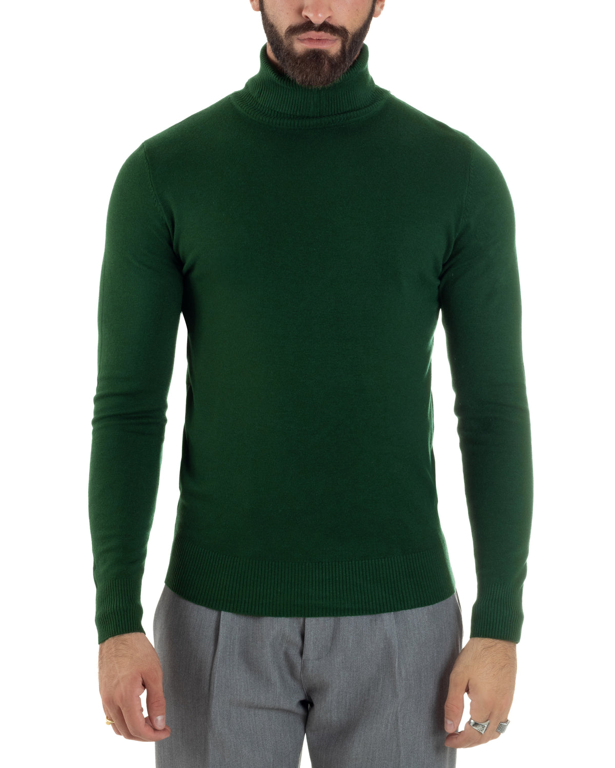 Men's Turtleneck Sweater Basic Knitted Sweater Bottle Green M2548A