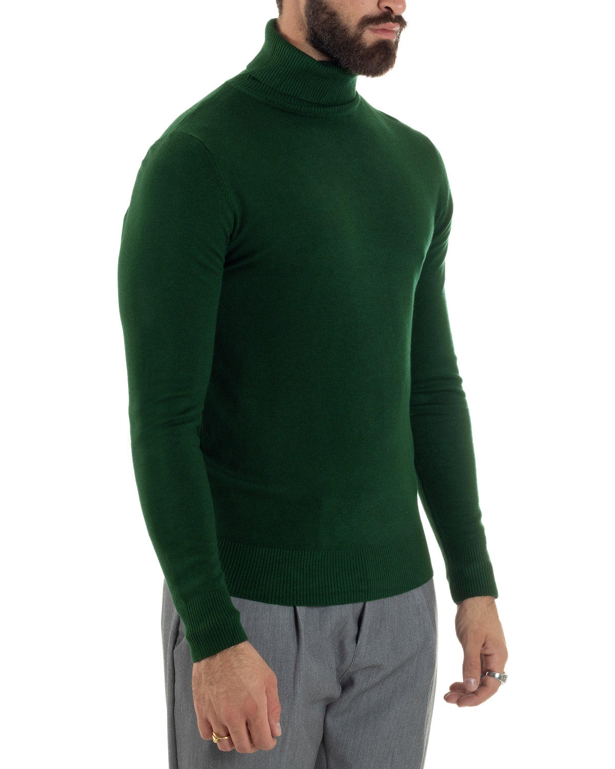 Men's Turtleneck Sweater Basic Knitted Sweater Bottle Green M2548A