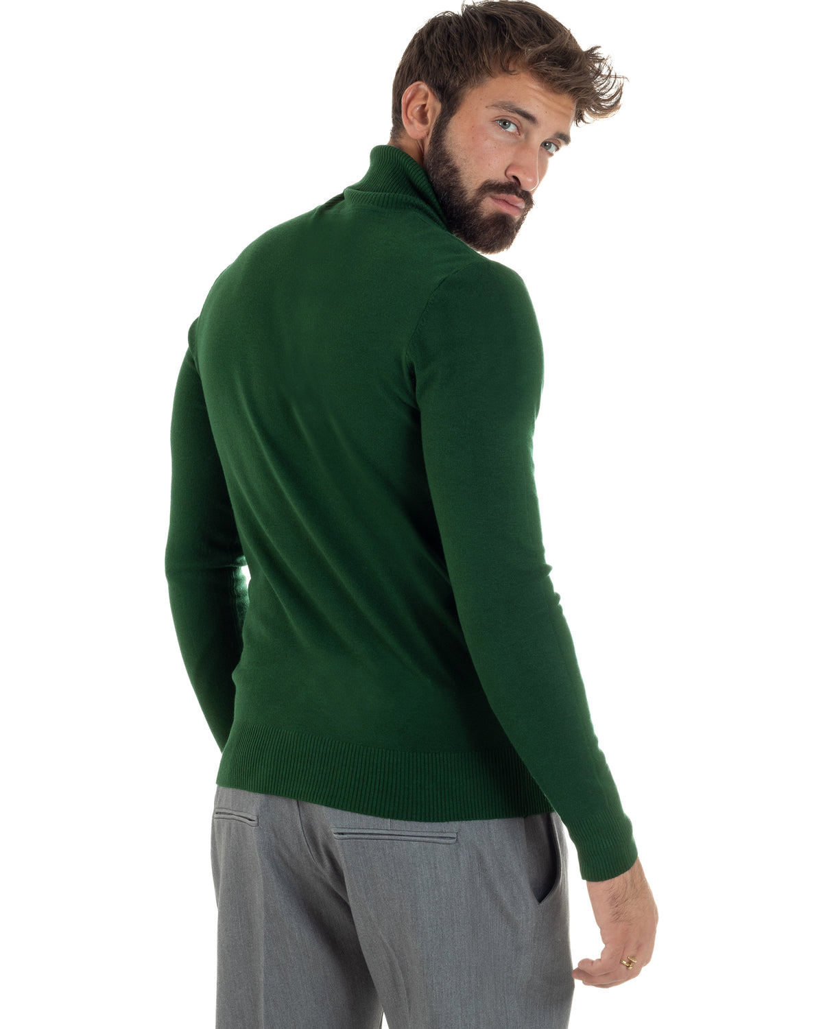 Men's Turtleneck Sweater Basic Knitted Sweater Bottle Green M2548A