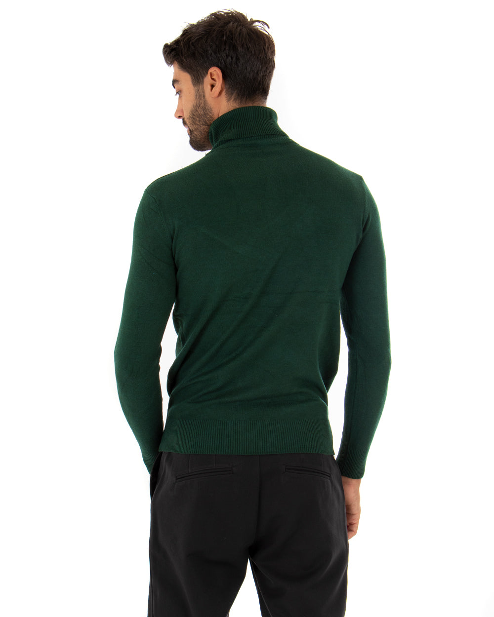 Maglioncino Uomo Maglia Maniche Lunghe Collo Alto Elastico Tinta Unita Verde Bottiglia GIOSAL-M2548A