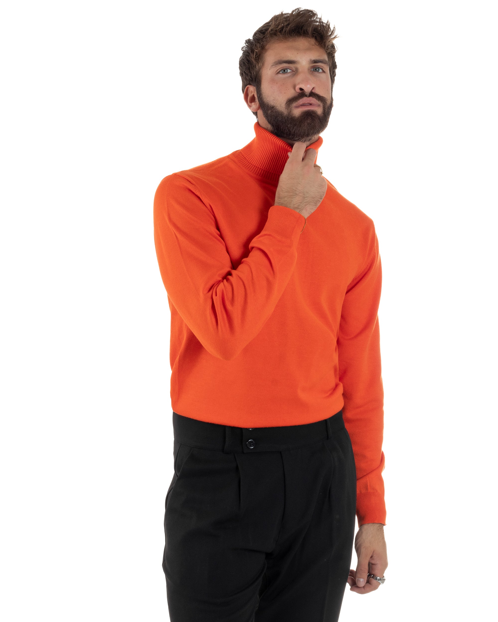 Maglioncino Uomo Collo Alto Maglia Rasata Dolcevita Basic Arancione M2549A
