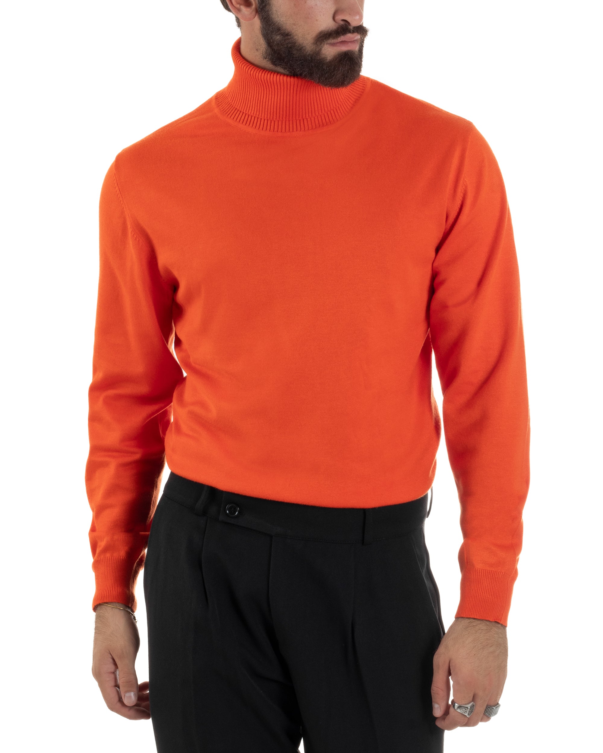 Maglioncino Uomo Collo Alto Maglia Rasata Dolcevita Basic Arancione M2549A