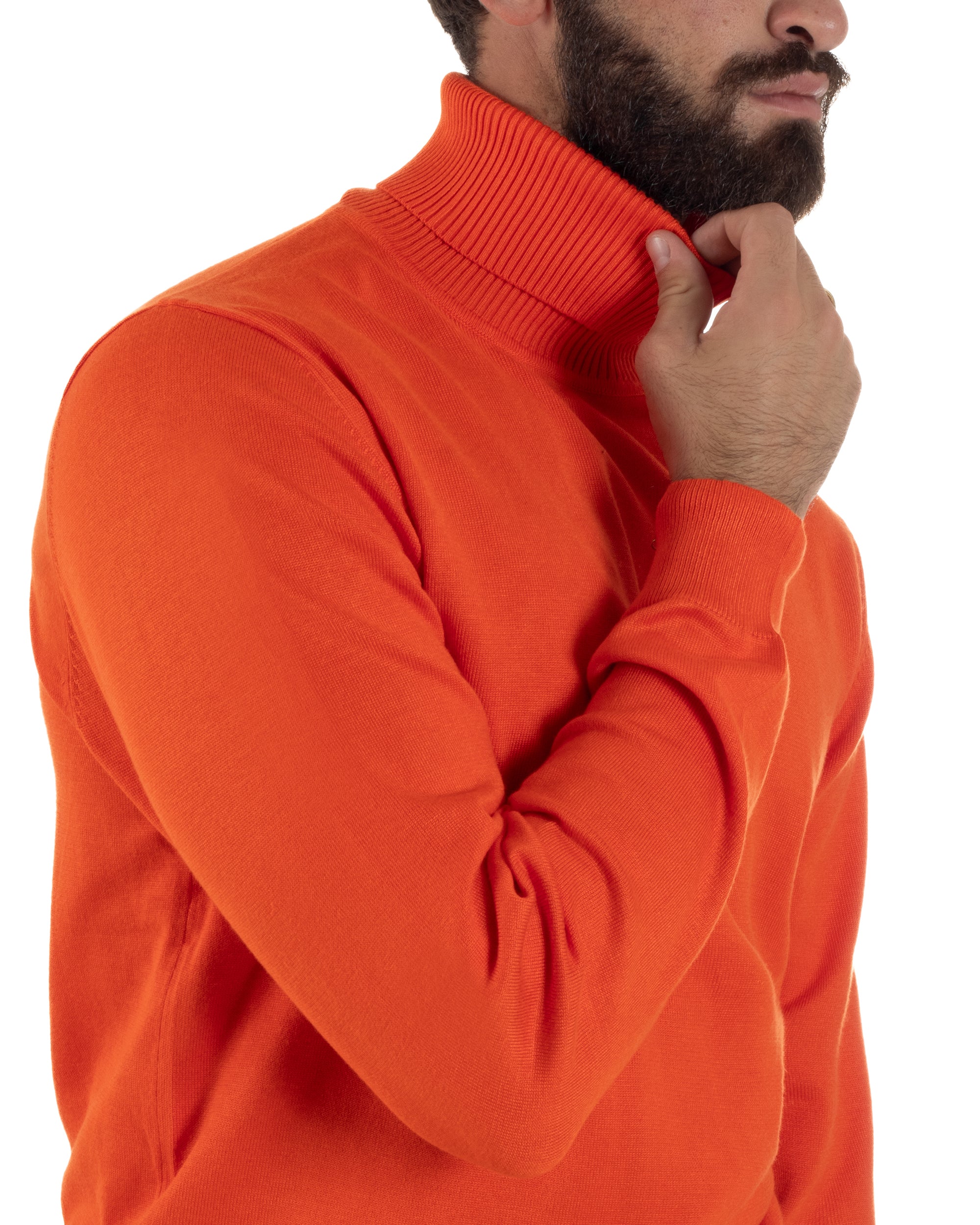 Maglioncino Uomo Collo Alto Maglia Rasata Dolcevita Basic Arancione M2549A