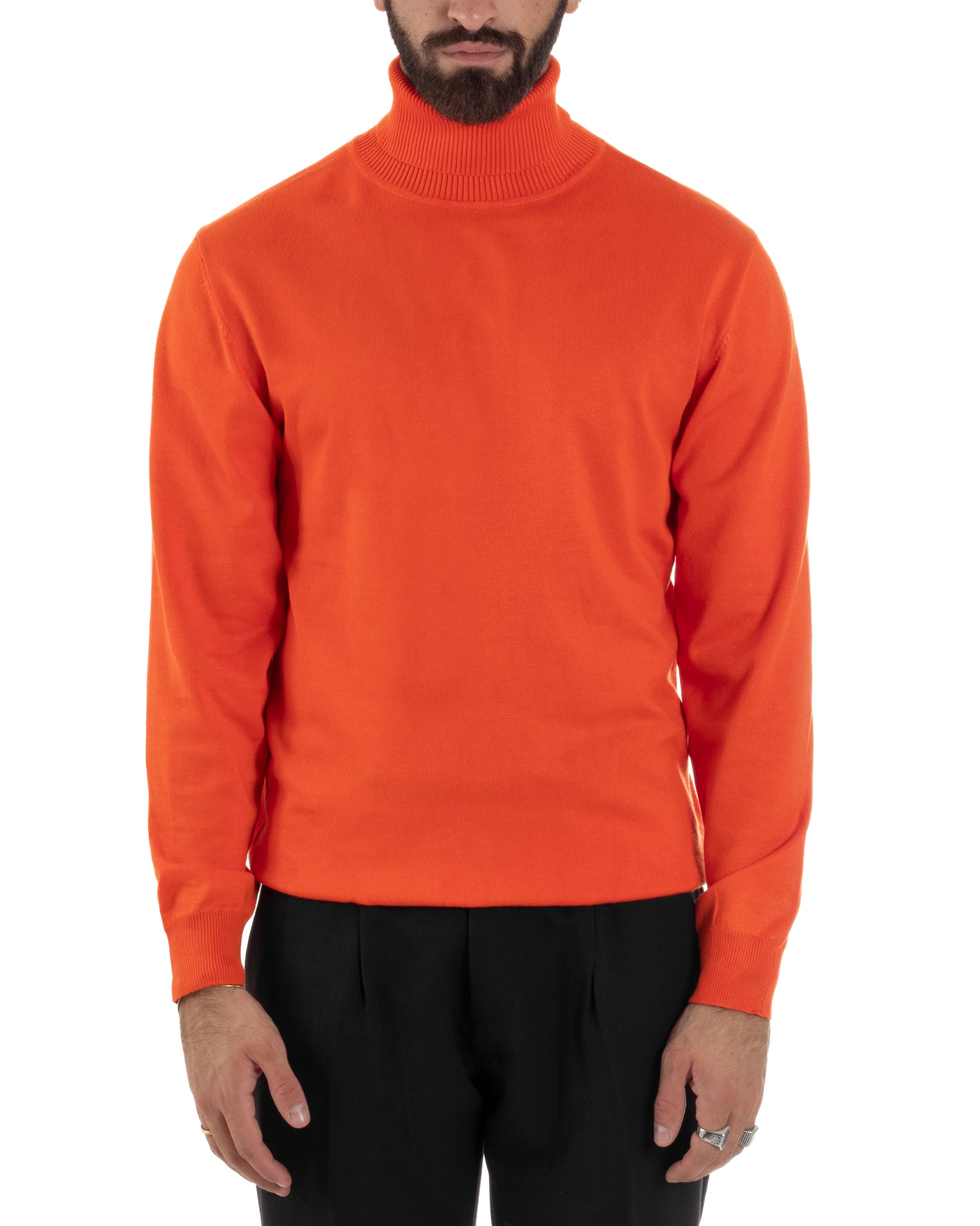 Maglioncino Uomo Collo Alto Maglia Rasata Dolcevita Basic Arancione M2549A