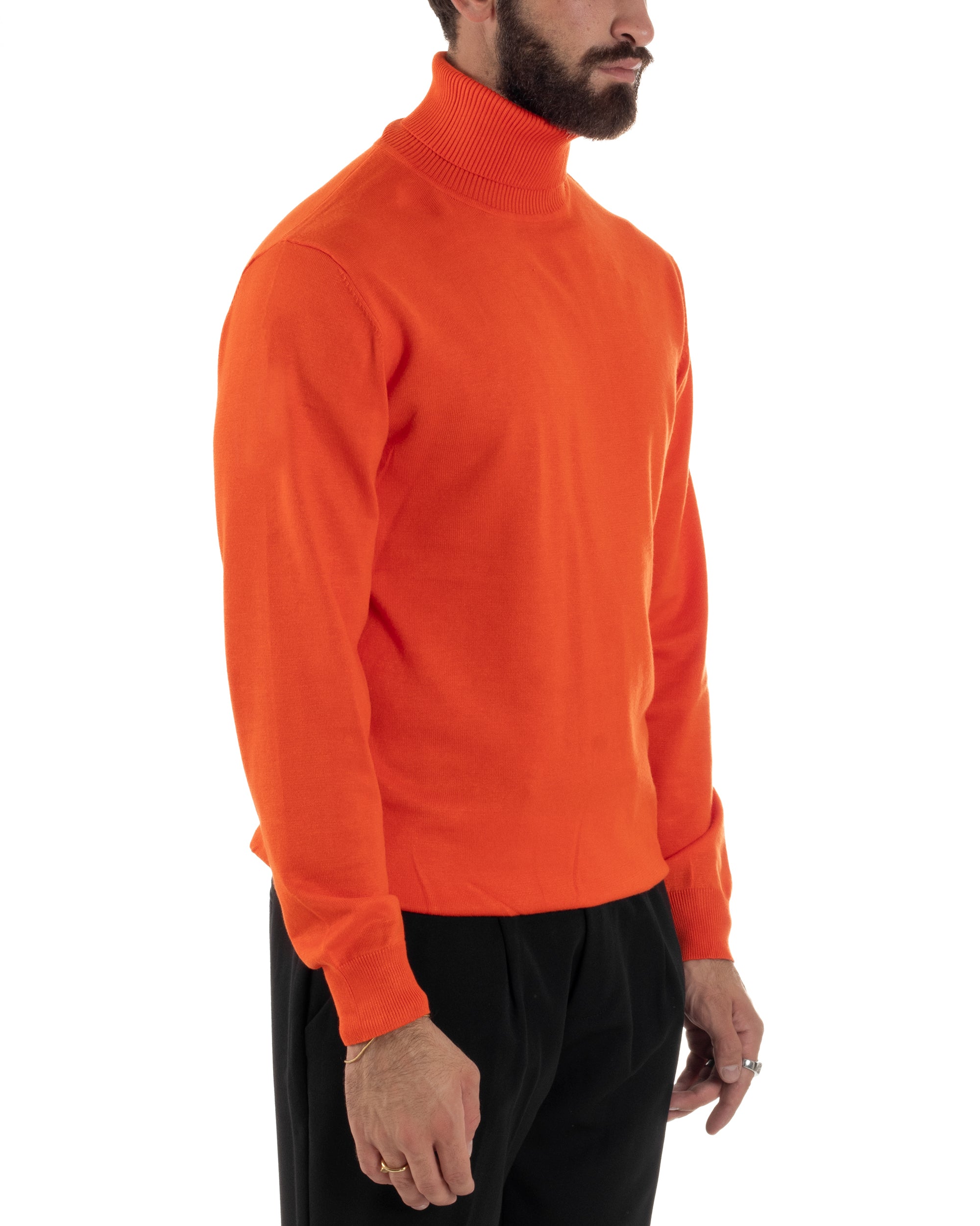 Maglioncino Uomo Collo Alto Maglia Rasata Dolcevita Basic Arancione M2549A