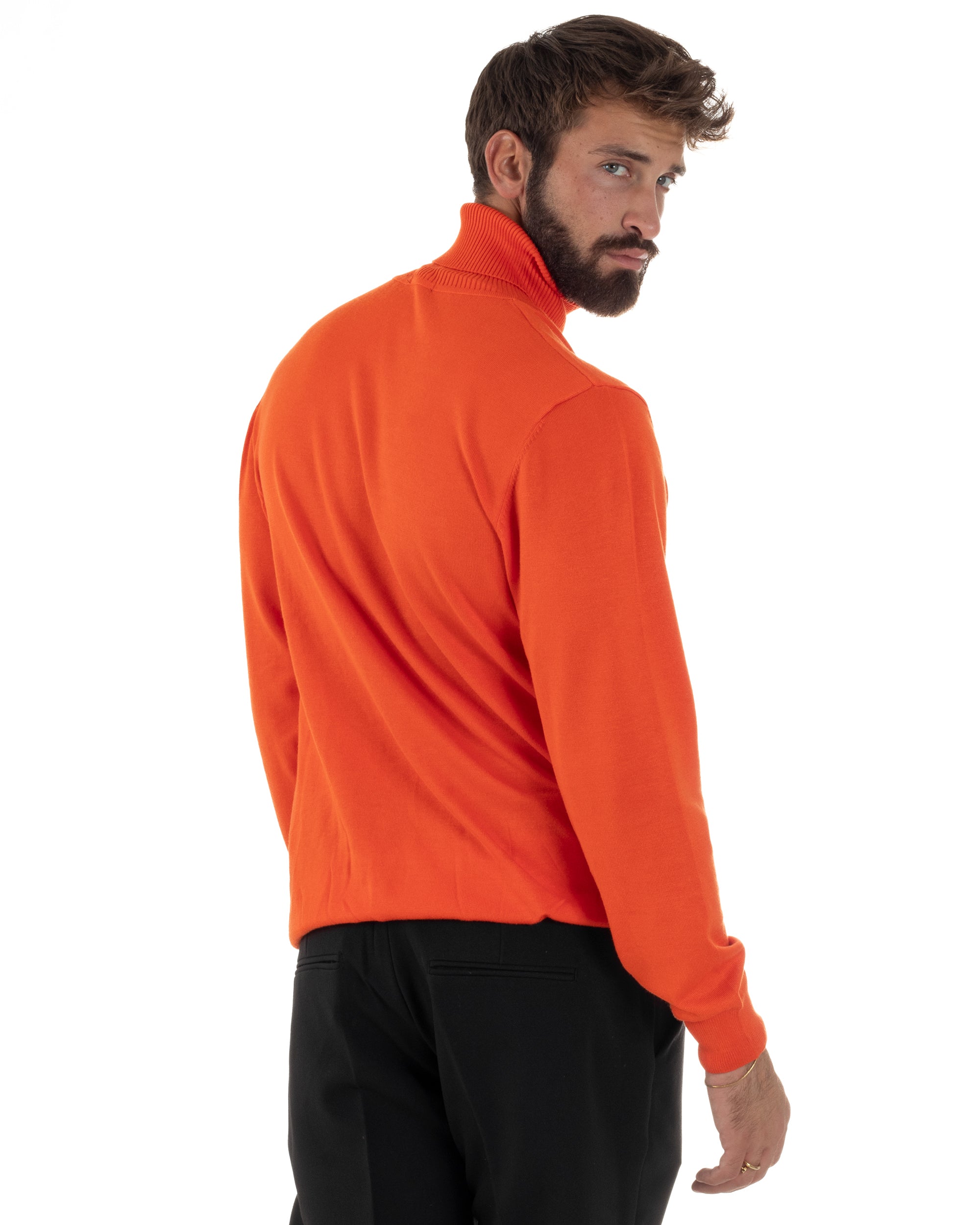 Maglioncino Uomo Collo Alto Maglia Rasata Dolcevita Basic Arancione M2549A