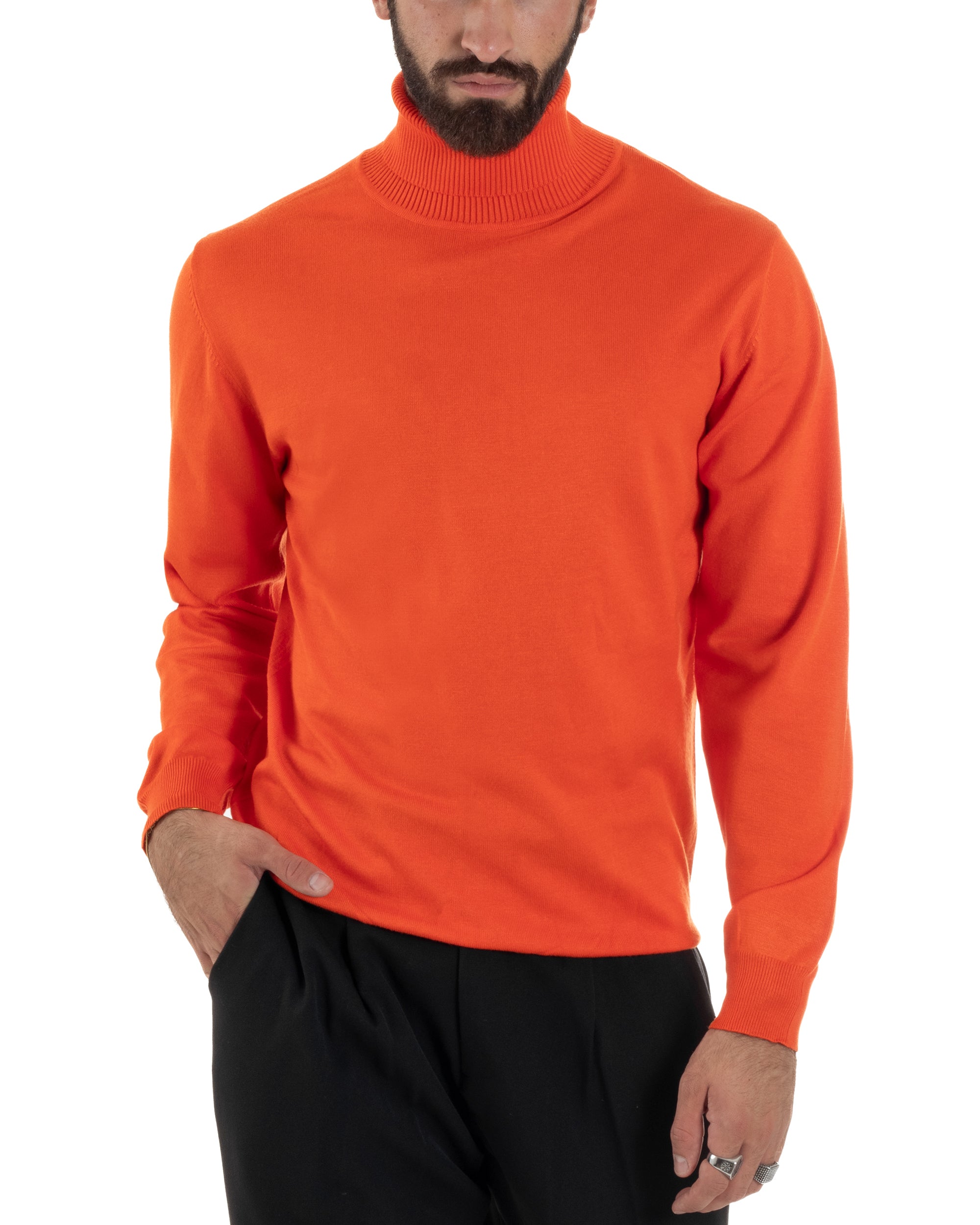 Maglioncino Uomo Collo Alto Maglia Rasata Dolcevita Basic Arancione M2549A
