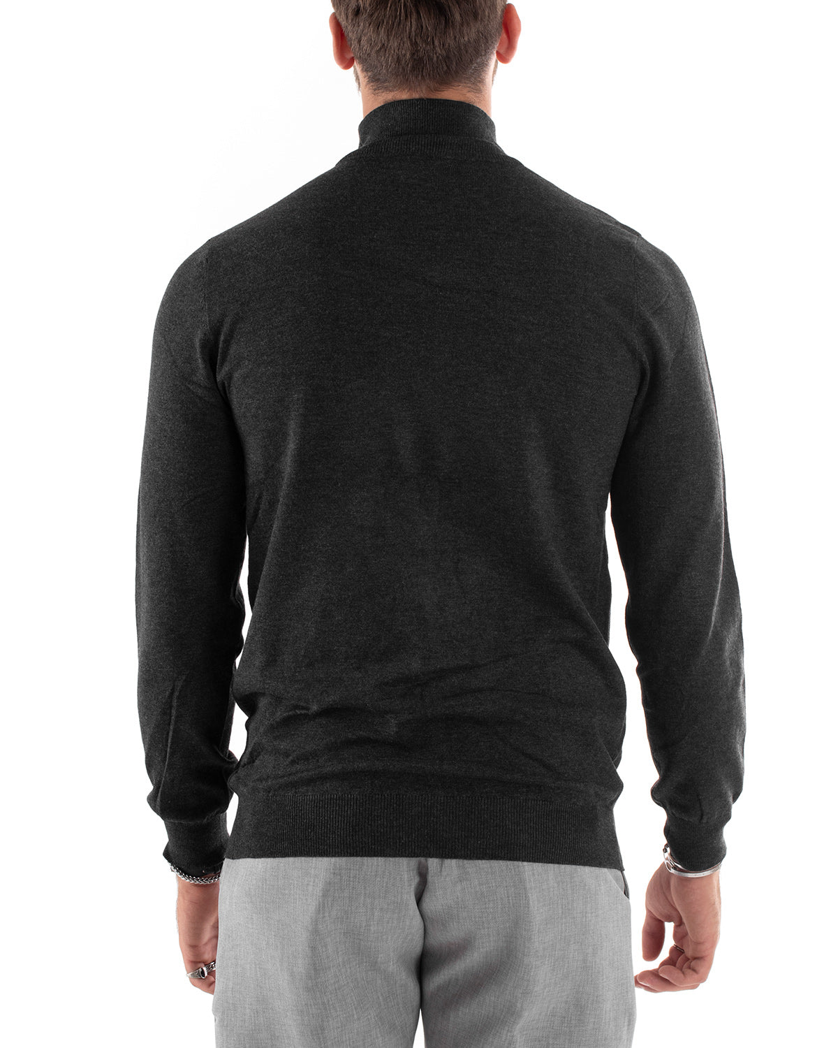 Maglioncino Uomo Maglia Mezzo Collo Maniche Lunghe Sottogiacca Rasato Caldo Elastico Tinta Unita Grigio Scuro GIOSAL-M2558A