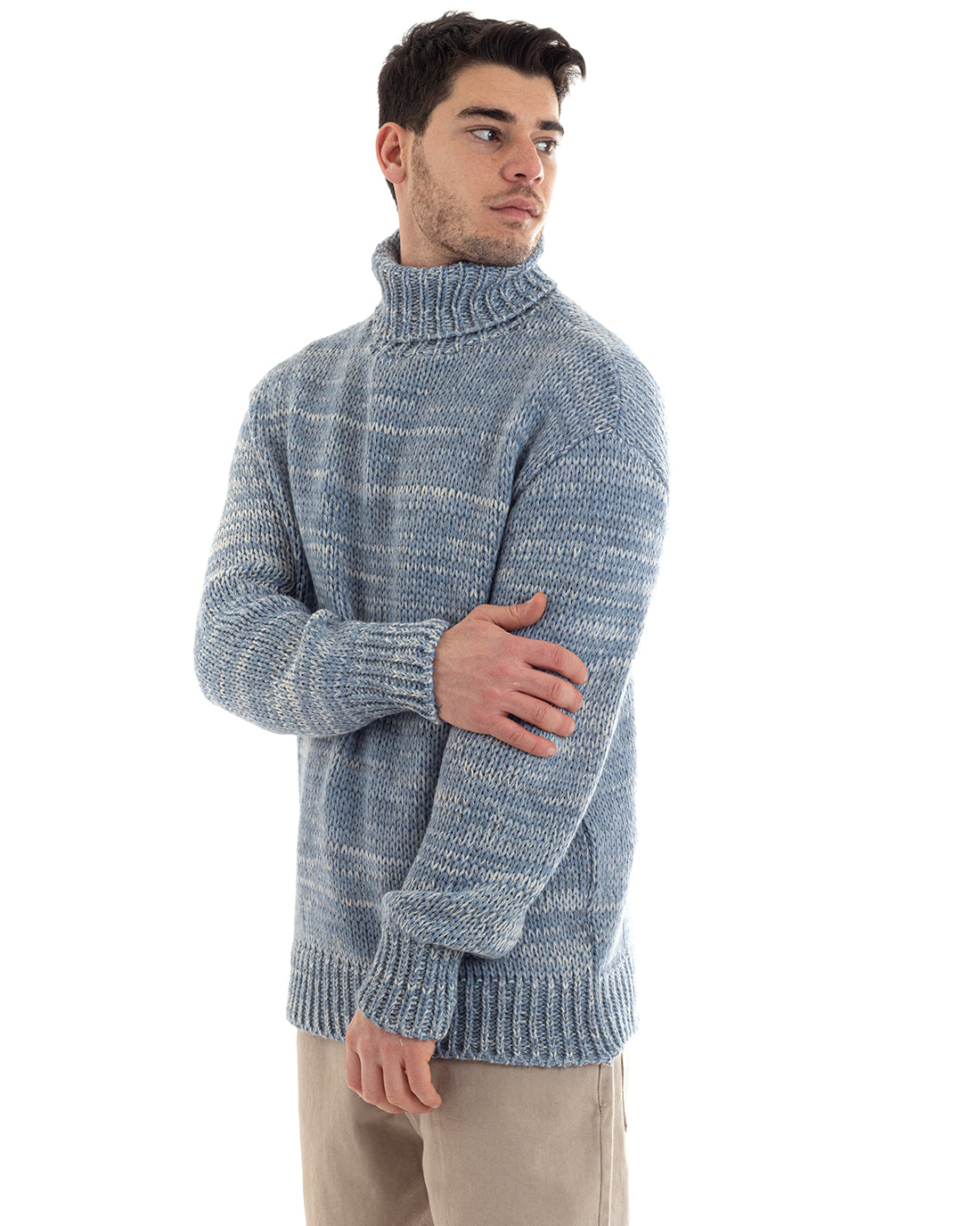 Maglione Uomo Collo Alto Maglioncino Dolcevita Melangiato Polvere Casual Pullover GIOSAL-M2643A