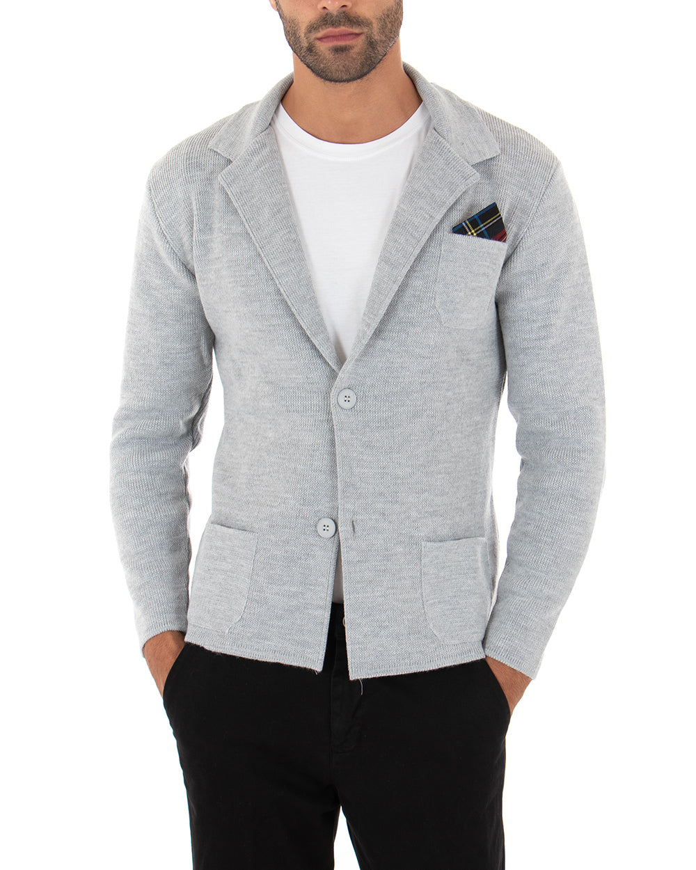 Cardigan Uomo Giacca Con Bottoni Maglia Maglioncino Casual Tinta Unita Grigio GIOSAL-M2662A