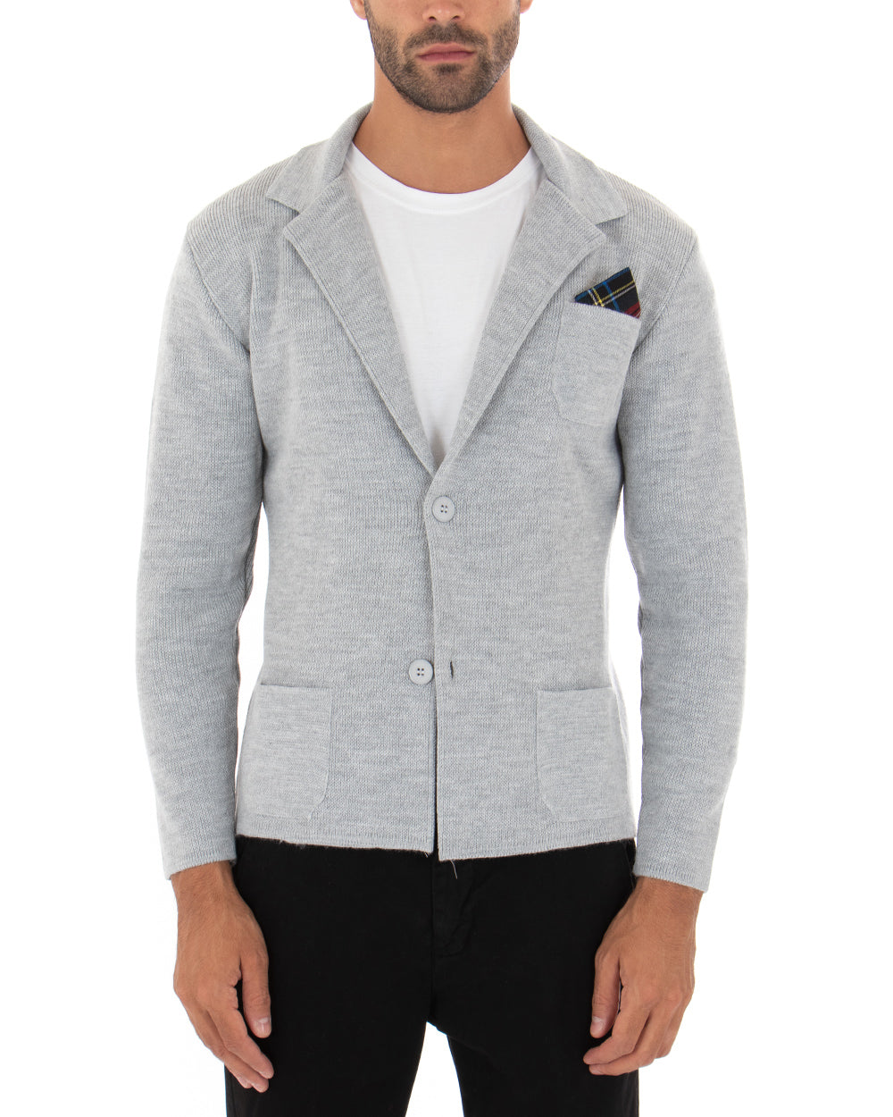 Cardigan Uomo Giacca Con Bottoni Maglia Maglioncino Casual Tinta Unita Grigio GIOSAL-M2662A