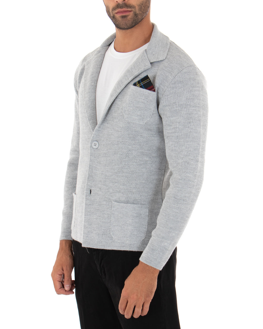 Cardigan Uomo Giacca Con Bottoni Maglia Maglioncino Casual Tinta Unita Grigio GIOSAL-M2662A