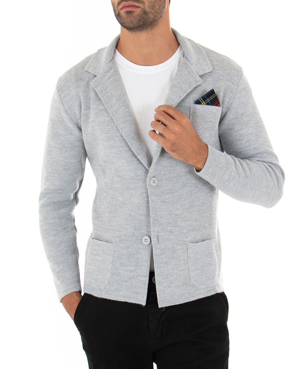 Cardigan Uomo Giacca Con Bottoni Maglia Maglioncino Casual Tinta Unita Grigio GIOSAL-M2662A