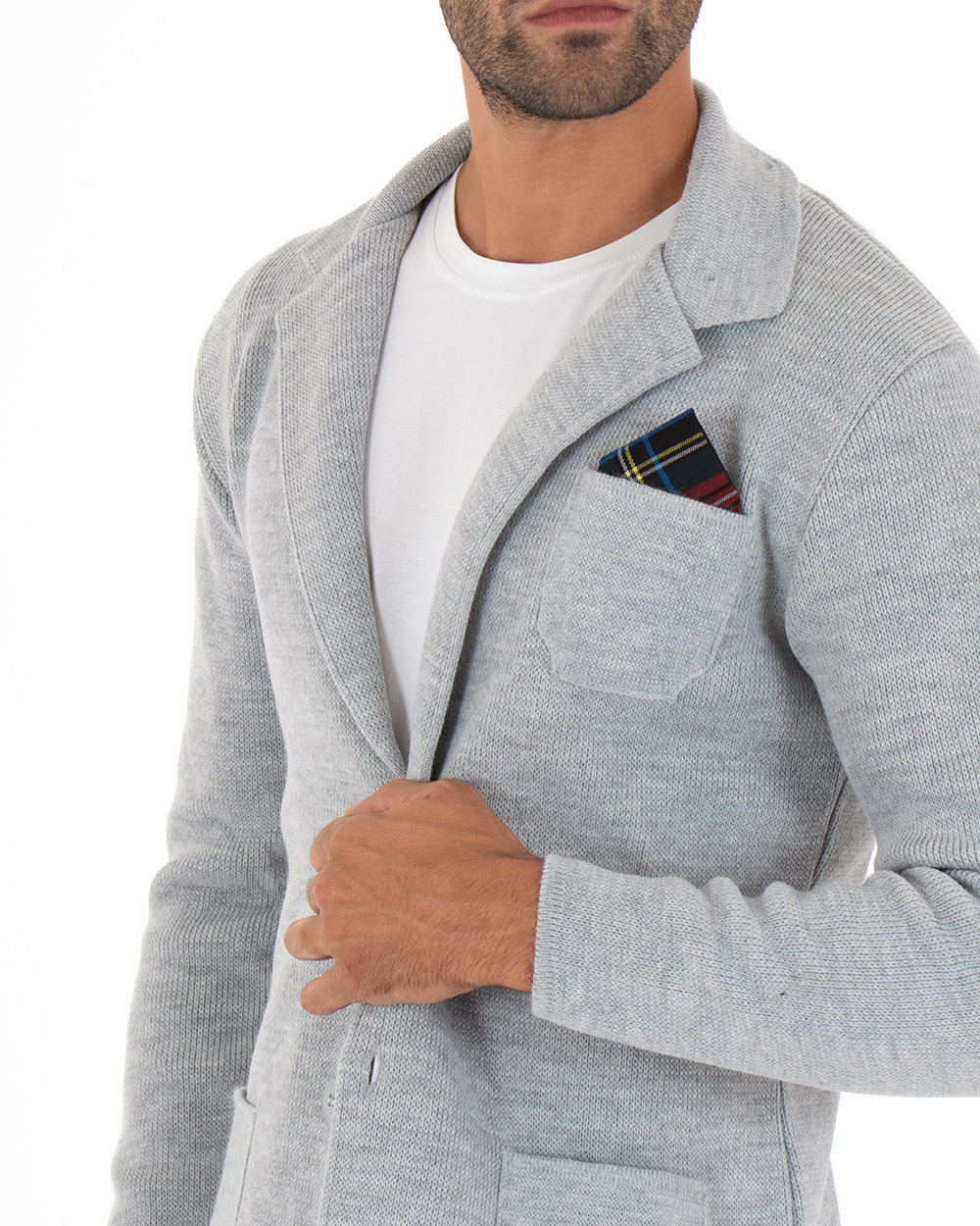Cardigan Uomo Giacca Con Bottoni Maglia Maglioncino Casual Tinta Unita Grigio GIOSAL-M2662A