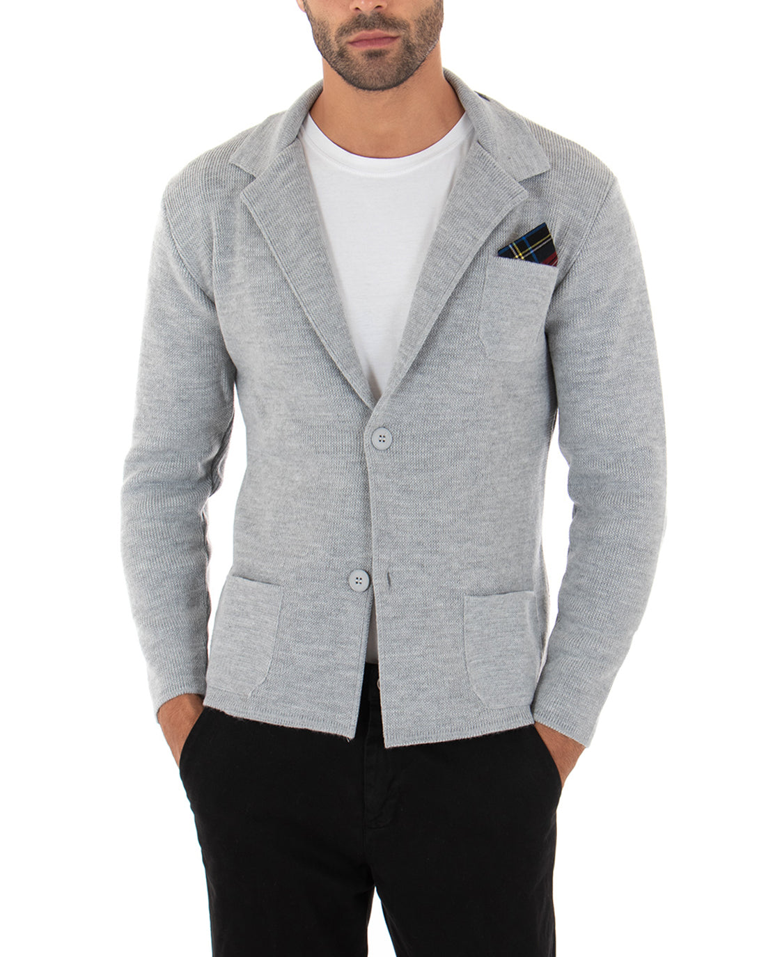 Cardigan uomo giacca con bottoni maglia pochette invernale casual grigio GIOSAL-M2662A