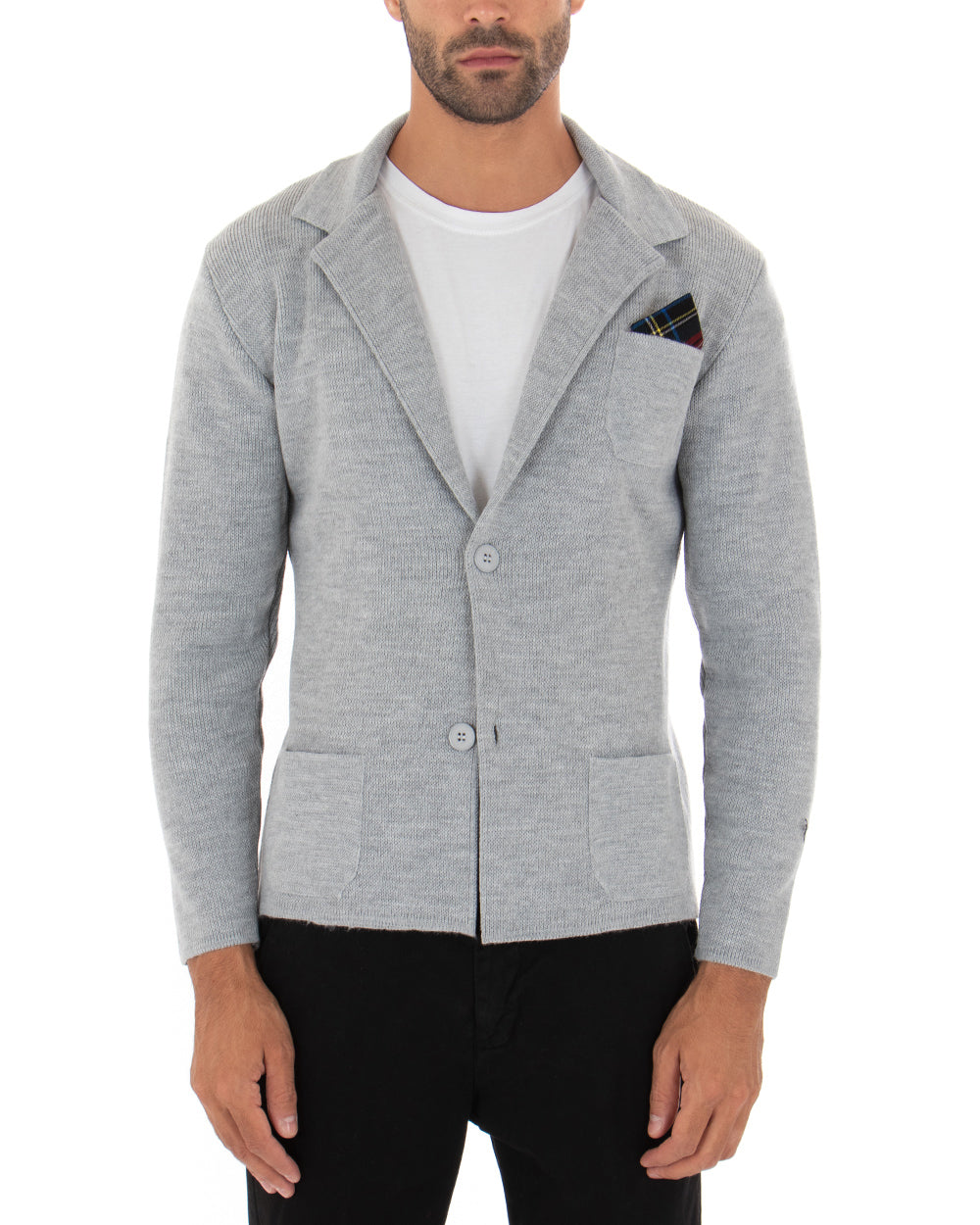 Cardigan uomo giacca con bottoni maglia pochette invernale casual grigio GIOSAL-M2662A