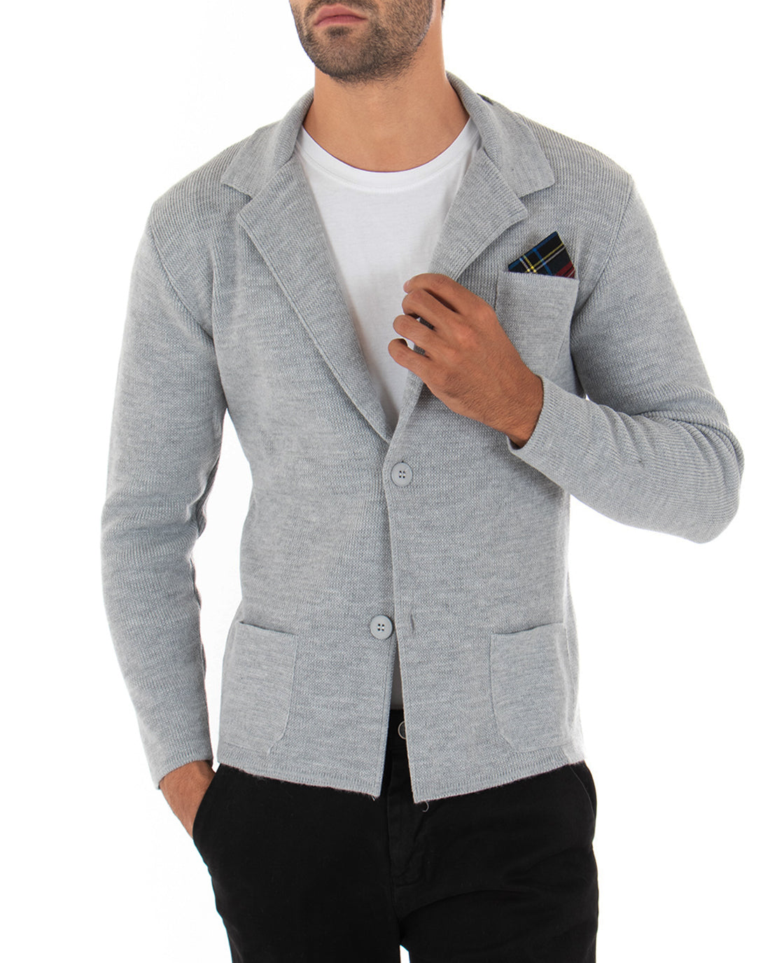 Cardigan uomo giacca con bottoni maglia pochette invernale casual grigio GIOSAL-M2662A