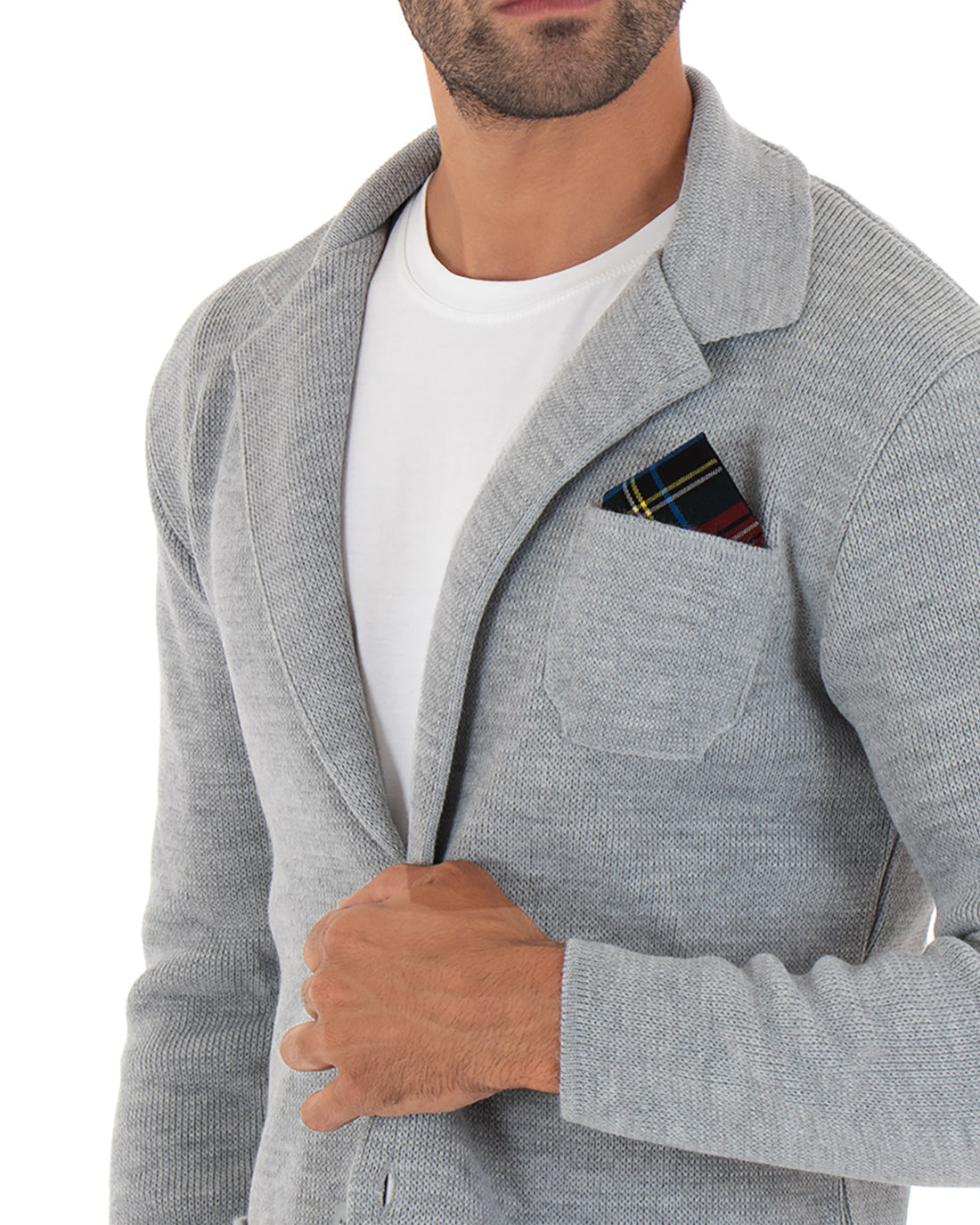 Cardigan uomo giacca con bottoni maglia pochette invernale casual grigio GIOSAL-M2662A